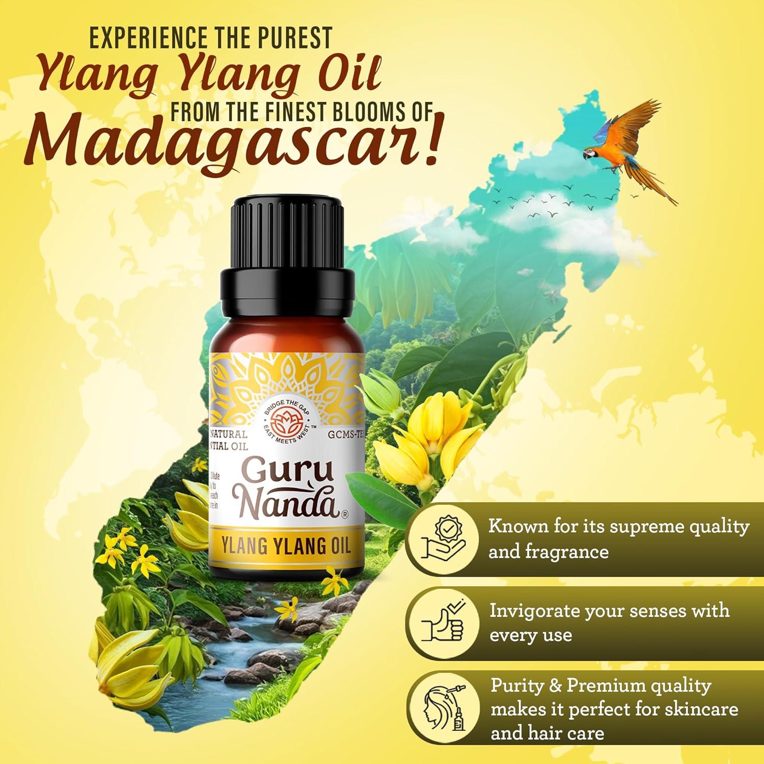 imageGuruNanda Eucalyptus Essential Oil 100 Pure Natural and Undiluted Aromatherapy Oil for Diffusers Enhances Your Breathing Space Perfect for Massages 2X05 Fl OzYlang Ylang