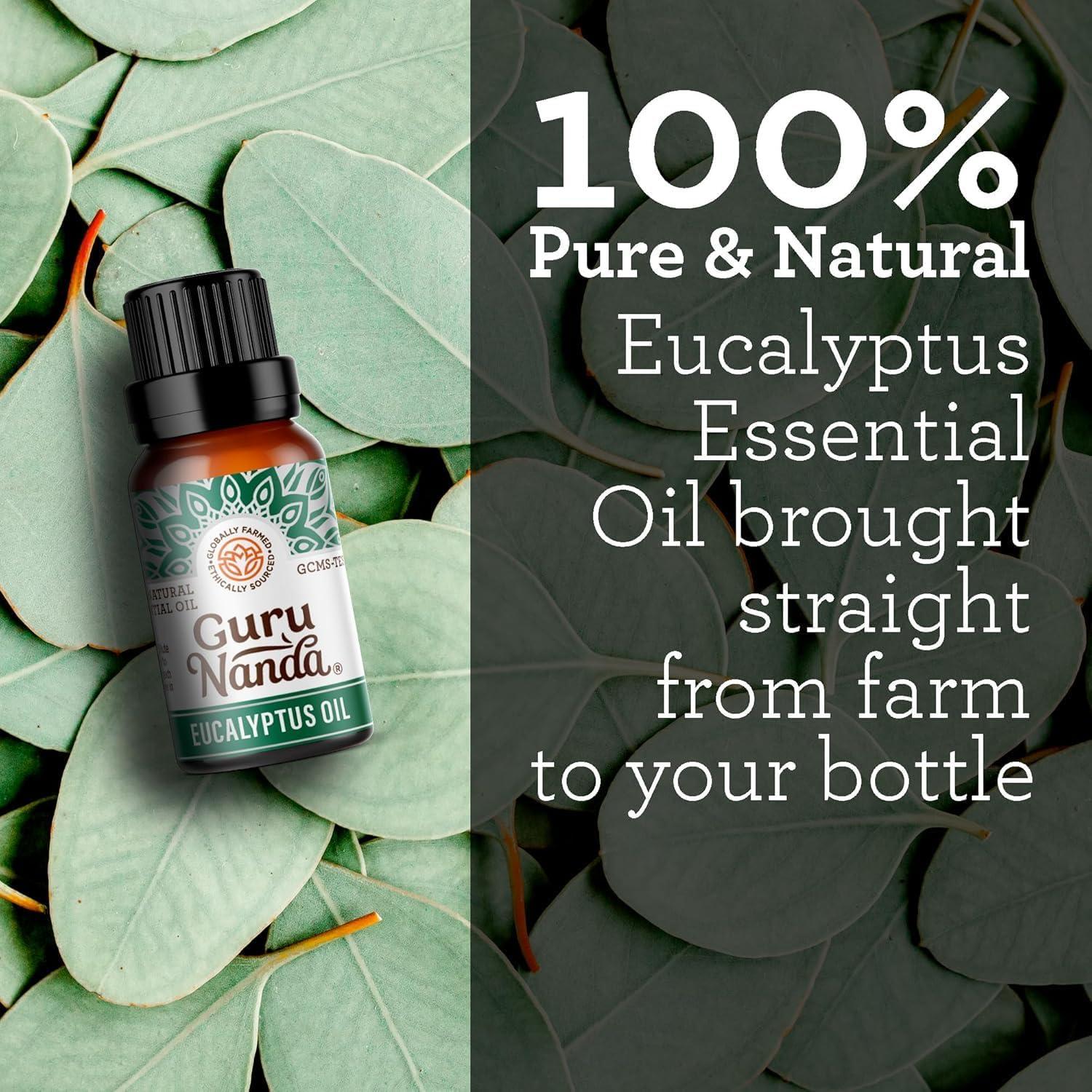 imageGuruNanda Eucalyptus Essential Oil 100 Pure Natural and Undiluted Aromatherapy Oil for Diffusers Enhances Your Breathing Space Perfect for Massages 05 Fl Oz