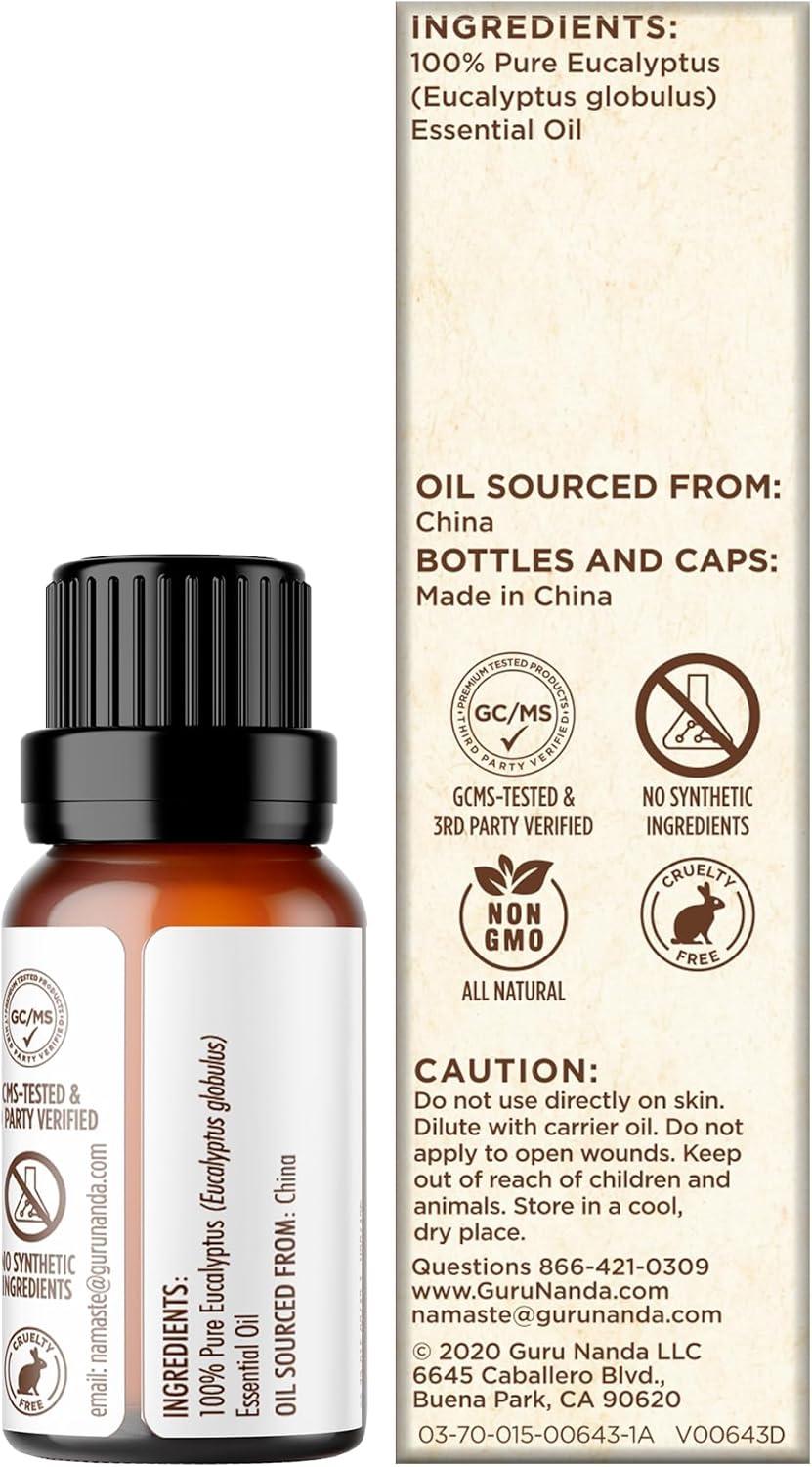 imageGuruNanda Eucalyptus Essential Oil 100 Pure Natural and Undiluted Aromatherapy Oil for Diffusers Enhances Your Breathing Space Perfect for Massages 05 Fl Oz