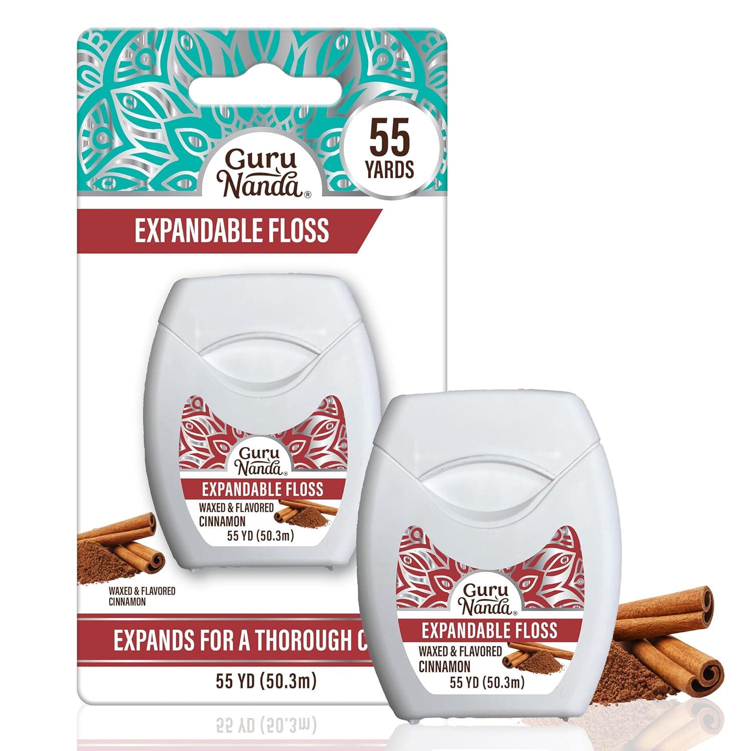 imageGuruNanda Expandable Waxed Dental Floss for Gentle Deep Cleaning Wide Teeth Flossing Peppermint Flavor 55 YardsCinnamon