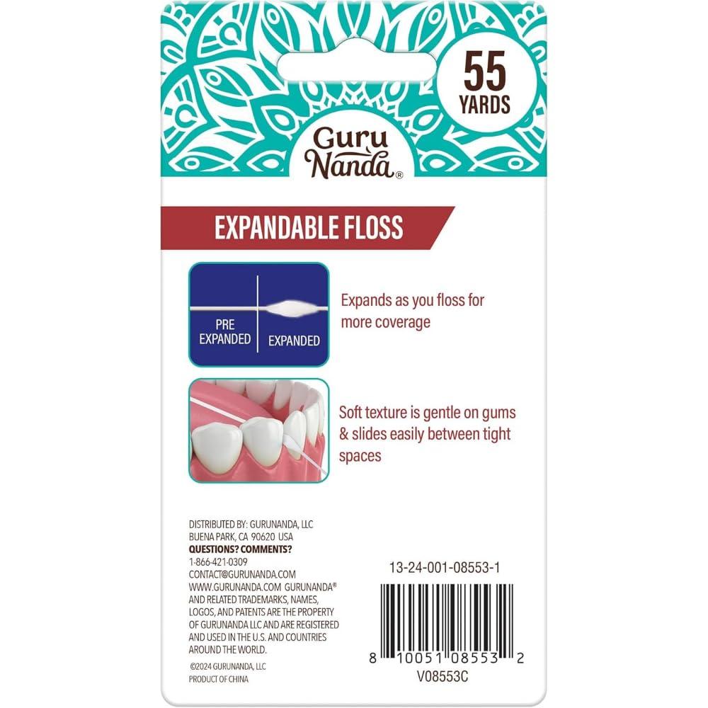 imageGuruNanda Expandable Waxed Dental Floss for Gentle Deep Cleaning Wide Teeth Flossing Peppermint Flavor 55 YardsCinnamon