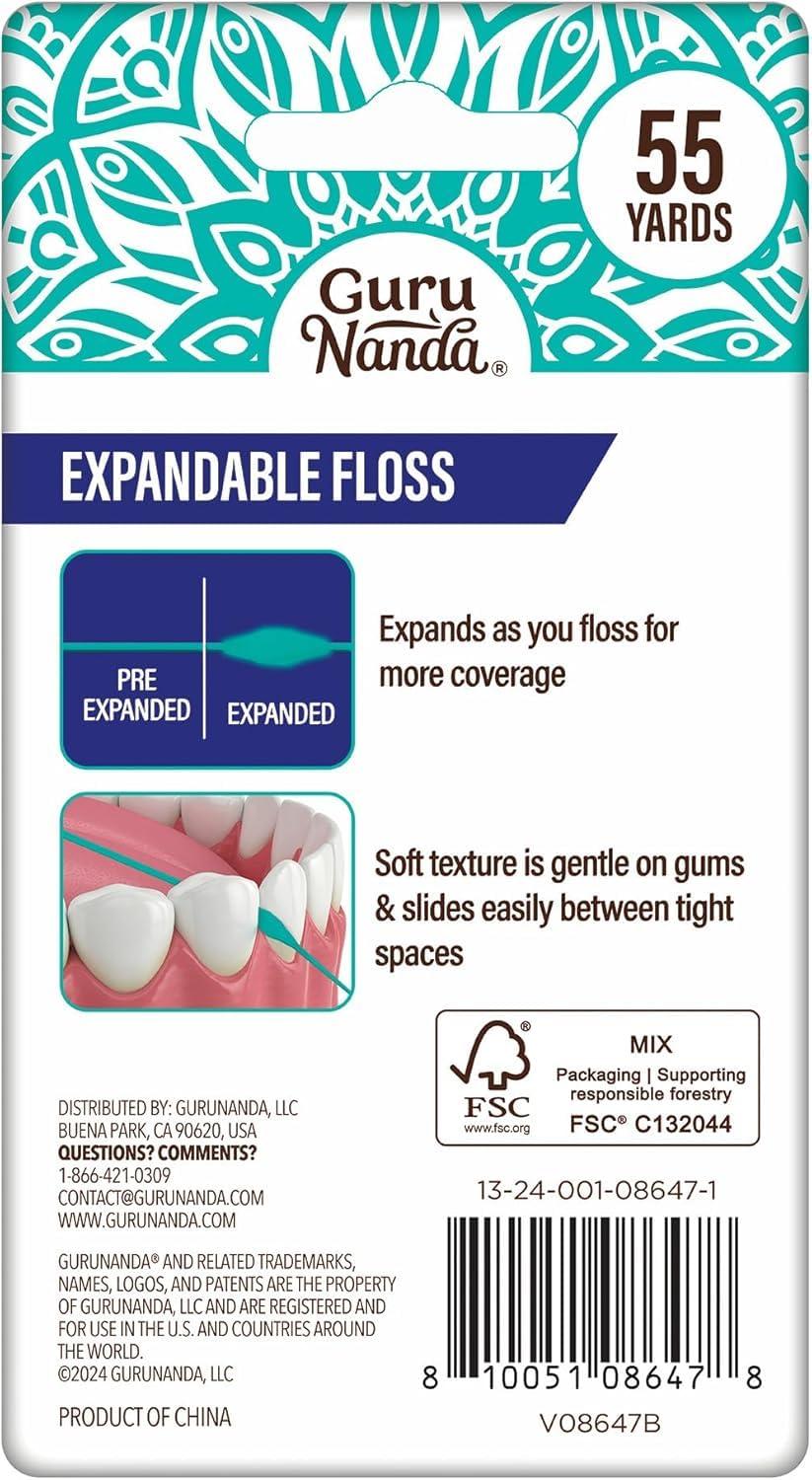 imageGuruNanda Expandable Waxed Dental Floss for Gentle Deep Cleaning Wide Teeth Flossing Peppermint Flavor 55 YardsPeppermint