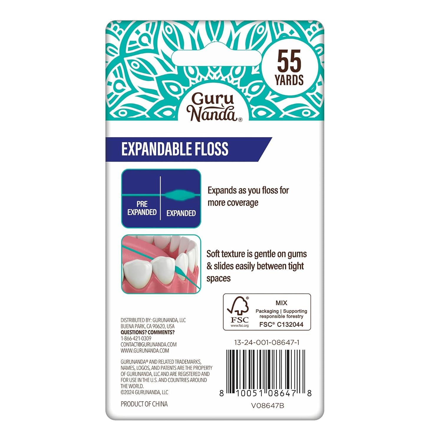 imageGuruNanda Expandable Waxed Dental Floss for Gentle Deep Cleaning Wide Teeth Flossing Peppermint Flavor 55 YardsPeppermint