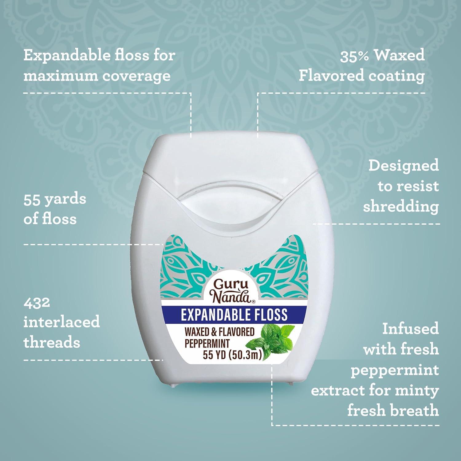 imageGuruNanda Expandable Waxed Dental Floss for Gentle Deep Cleaning Wide Teeth Flossing Peppermint Flavor 55 YardsPeppermint