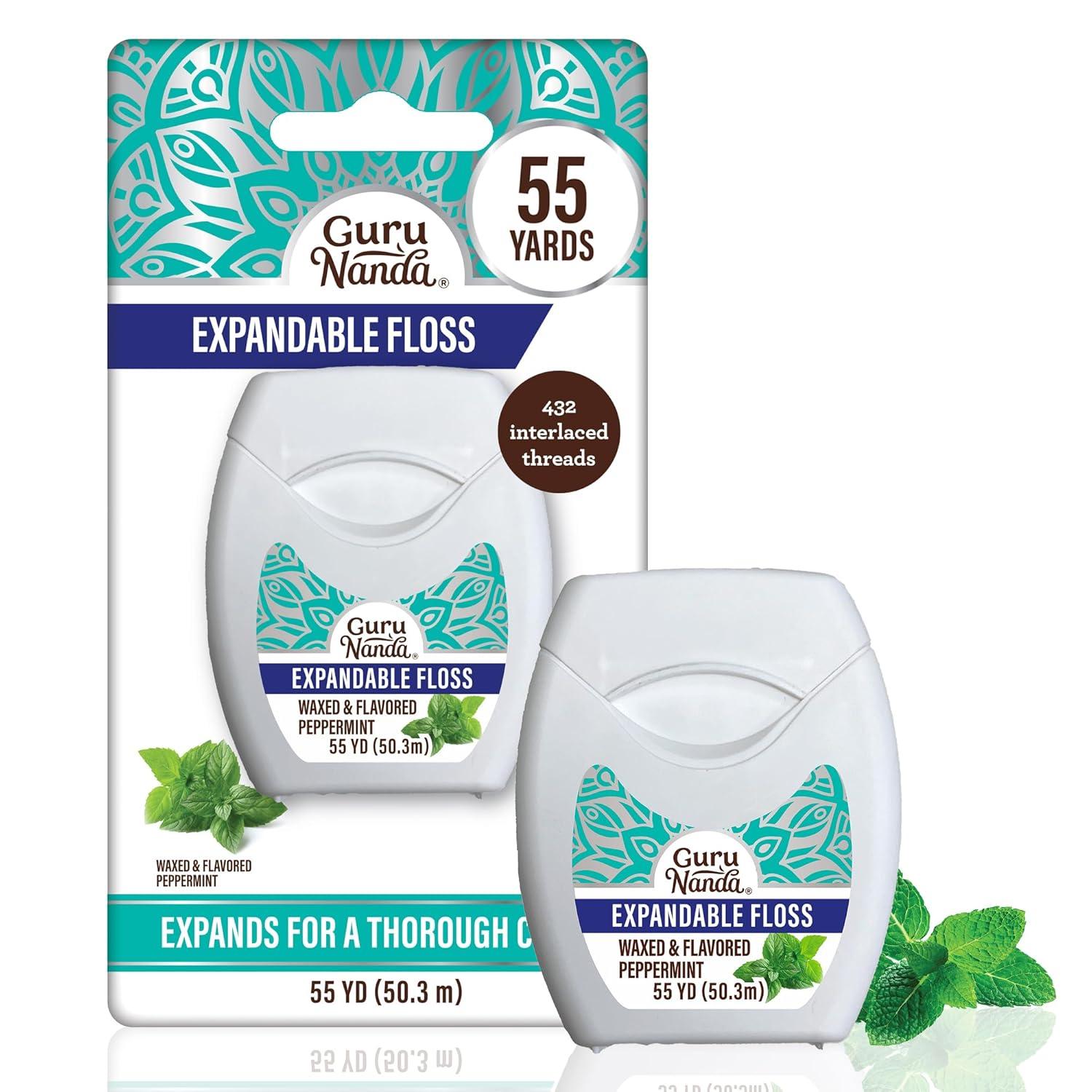 imageGuruNanda Expandable Waxed Dental Floss for Gentle Deep Cleaning Wide Teeth Flossing Peppermint Flavor 55 YardsPeppermint