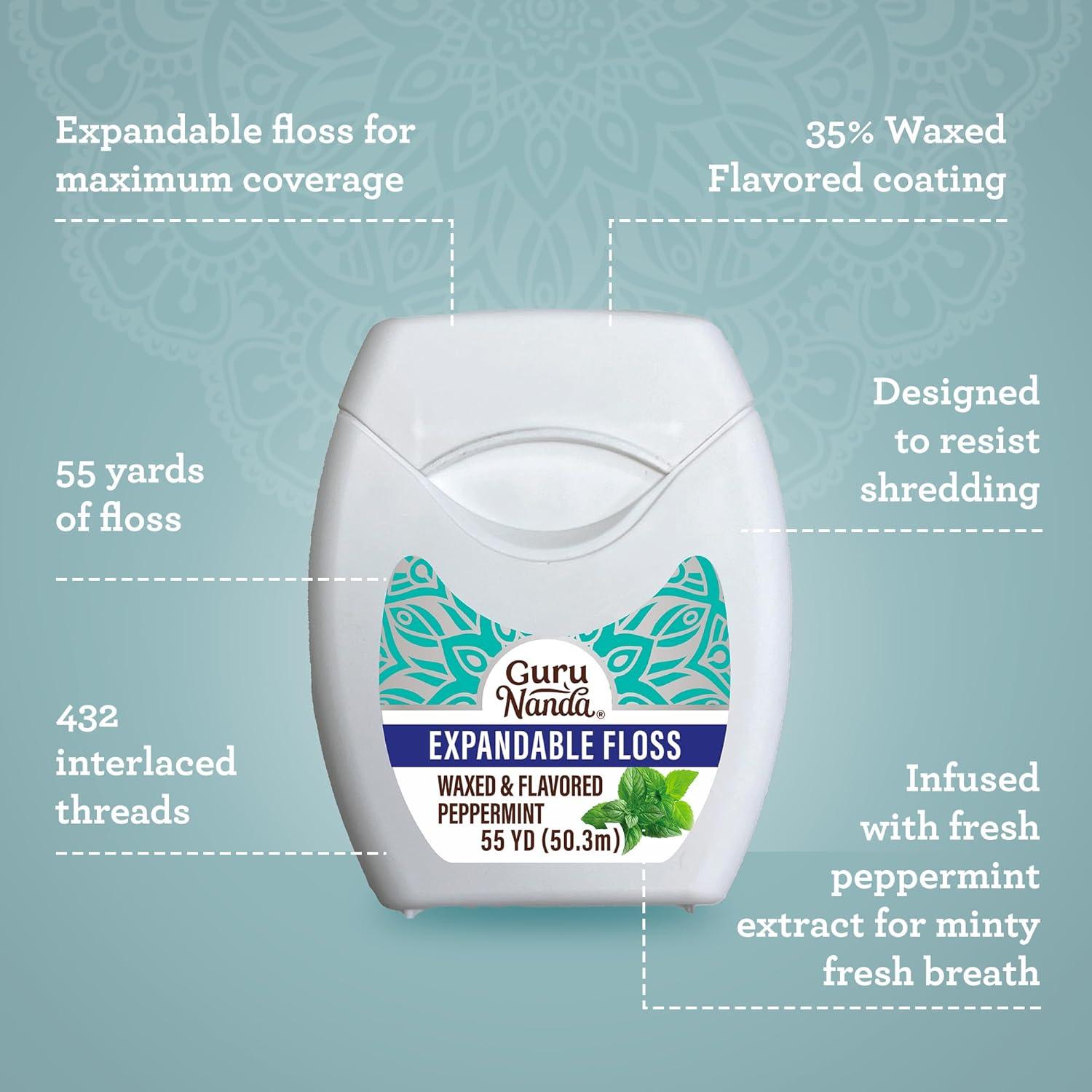 imageGuruNanda Expandable Waxed Dental Floss for Gentle Deep Cleaning Wide Teeth Flossing Peppermint Flavor 55 YardsPeppermint
