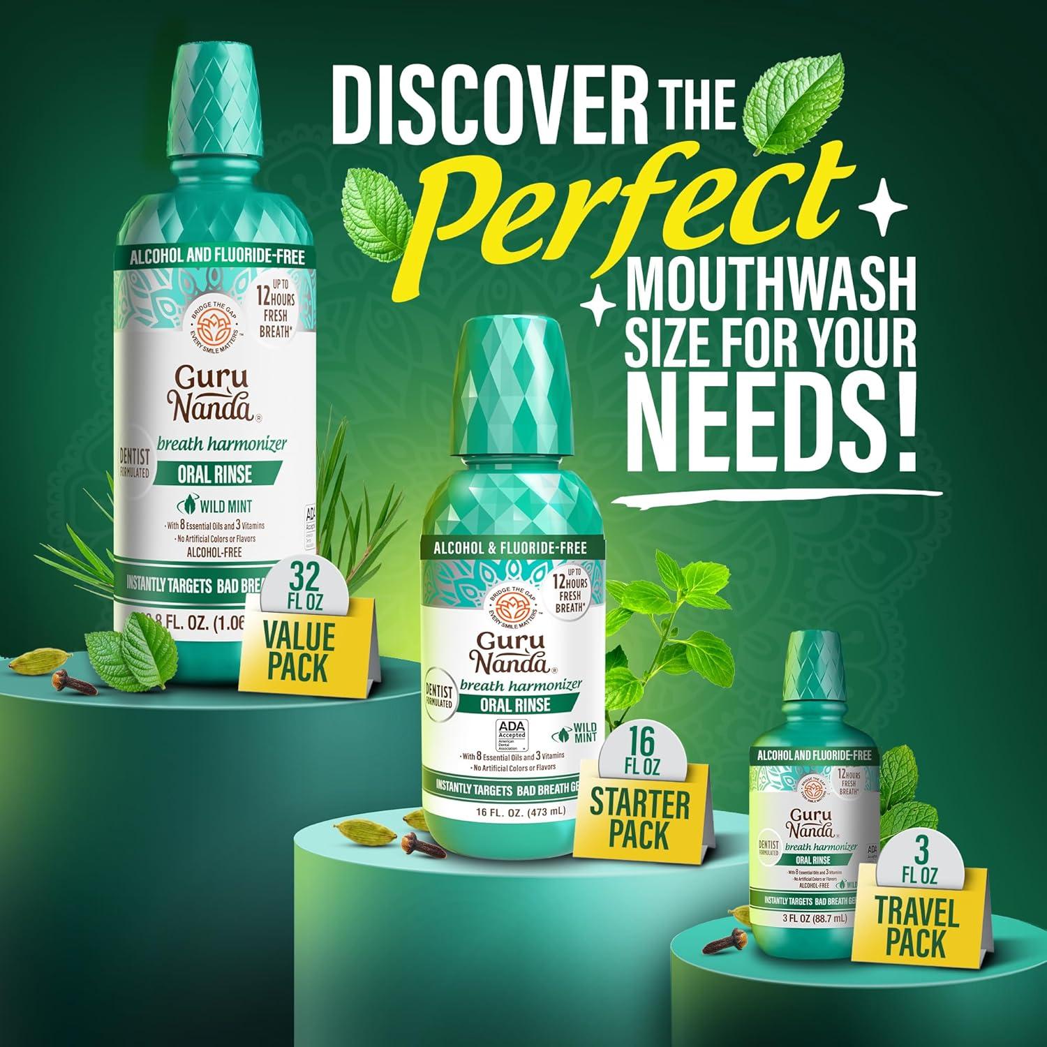 imageGuruNanda Fresh Breath Mouthwash ADAAccepted Alcohol ampamp FluorideFree Sodium Chlorite Essential Oils ampamp Vitamins 12Hrs Fresh Breath Wild Mint 3 oz3 Fl Oz Pack of 2