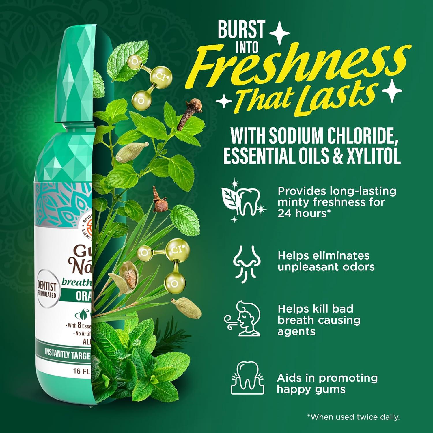 imageGuruNanda Fresh Breath Mouthwash ADAAccepted Alcohol ampamp FluorideFree Sodium Chlorite Essential Oils ampamp Vitamins 12Hrs Fresh Breath Wild Mint 3 oz16 Fl Oz Pack of 2