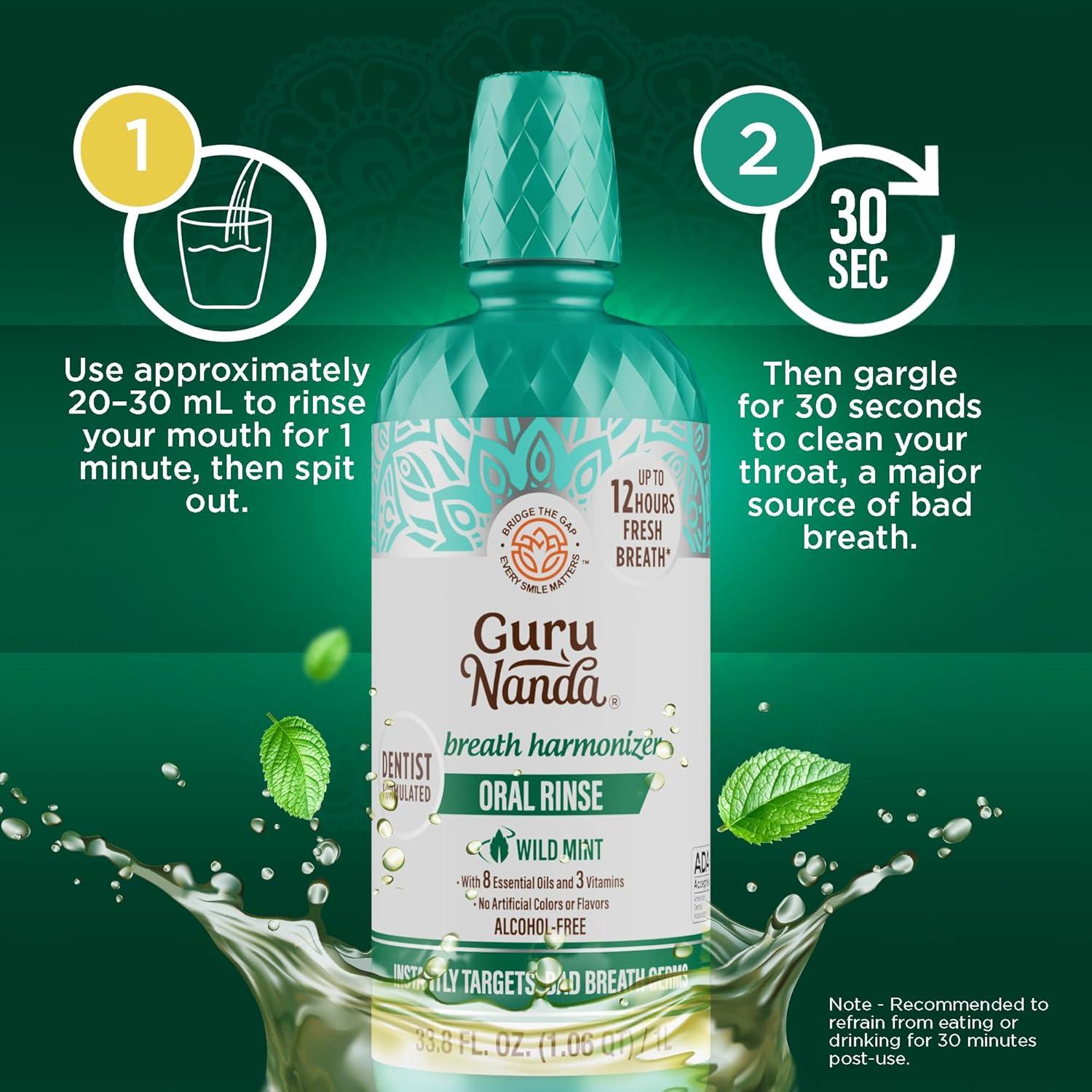 imageGuruNanda Fresh Breath Mouthwash ADAAccepted Alcohol ampamp FluorideFree Sodium Chlorite Essential Oils ampamp Vitamins 12Hrs Fresh Breath Wild Mint 3 oz338 Fl Oz Pack of 1