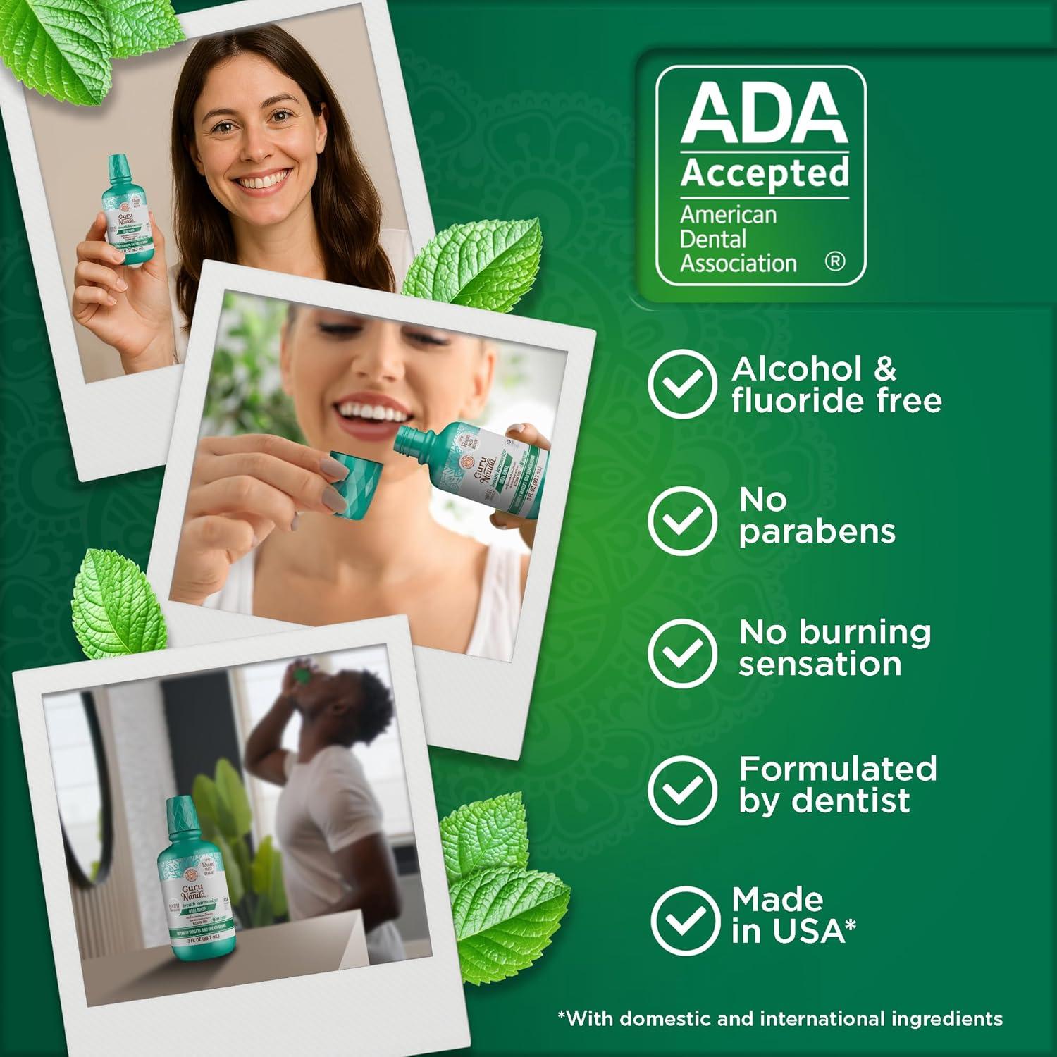 imageGuruNanda Fresh Breath Mouthwash ADAAccepted Alcohol ampamp FluorideFree Sodium Chlorite Essential Oils ampamp Vitamins 12Hrs Fresh Breath Wild Mint 3 oz3 Fl Oz Pack of 1