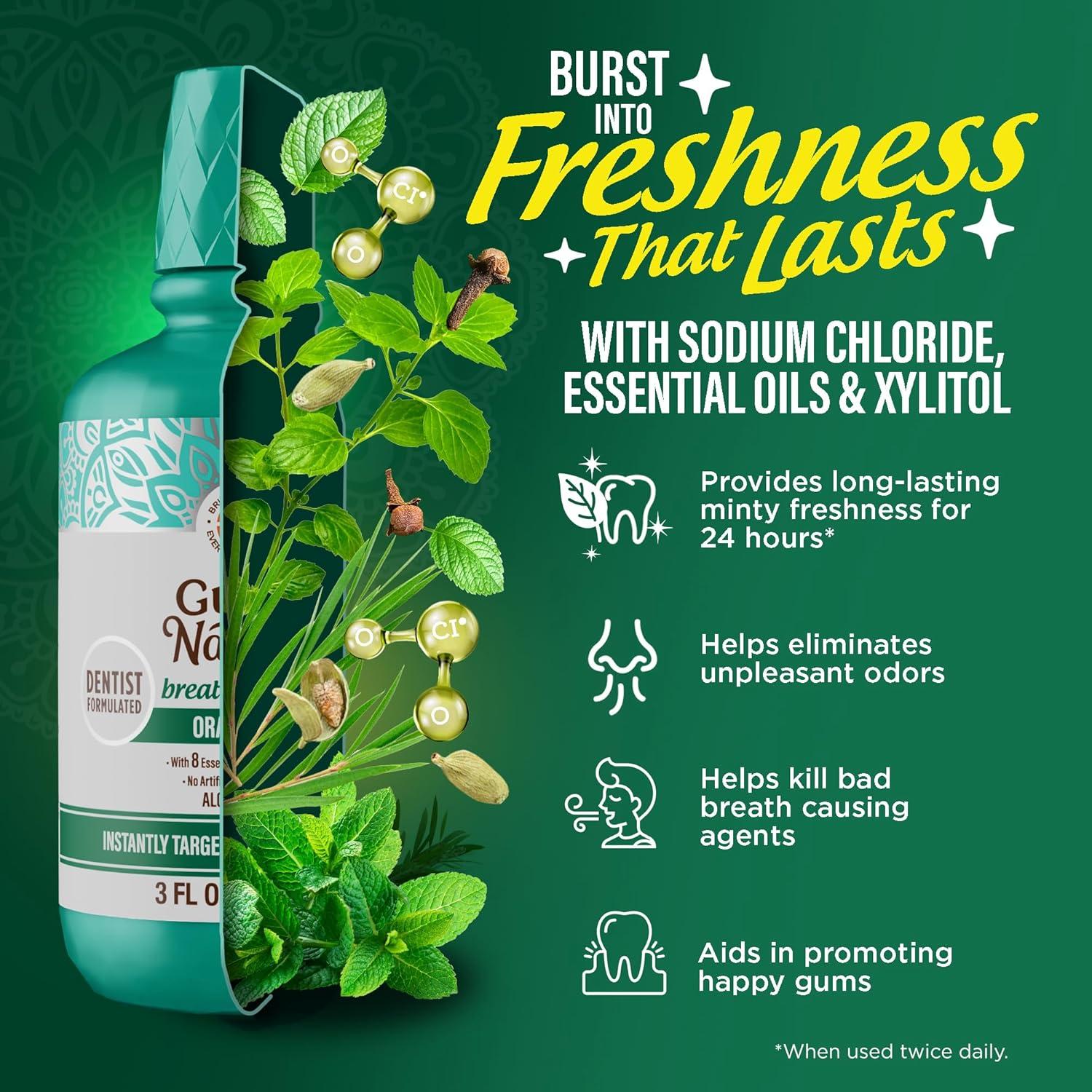 imageGuruNanda Fresh Breath Mouthwash ADAAccepted Alcohol ampamp FluorideFree Sodium Chlorite Essential Oils ampamp Vitamins 12Hrs Fresh Breath Wild Mint 3 oz3 Fl Oz Pack of 2