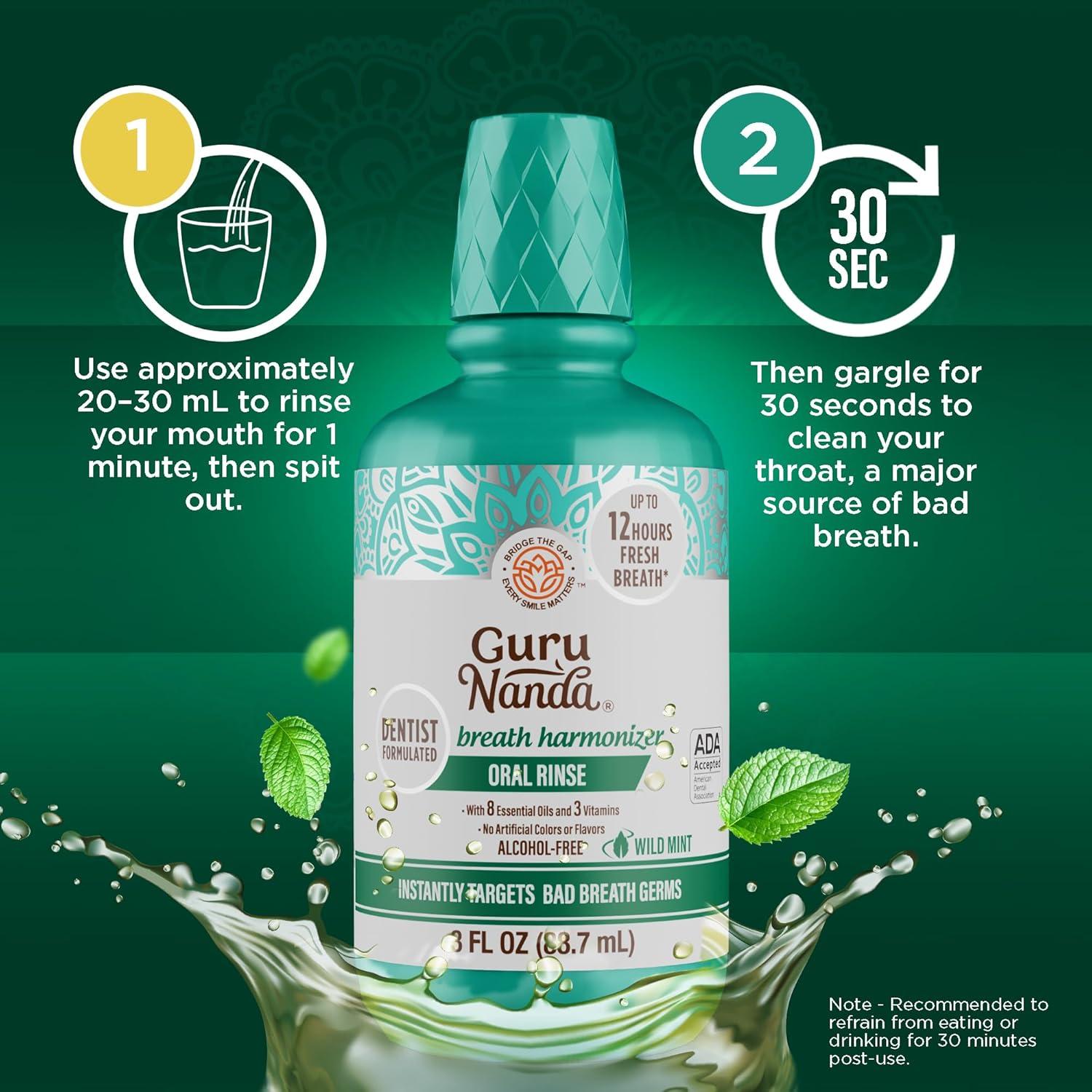 imageGuruNanda Fresh Breath Mouthwash ADAAccepted Alcohol ampamp FluorideFree Sodium Chlorite Essential Oils ampamp Vitamins 12Hrs Fresh Breath Wild Mint 3 oz3 Fl Oz Pack of 1