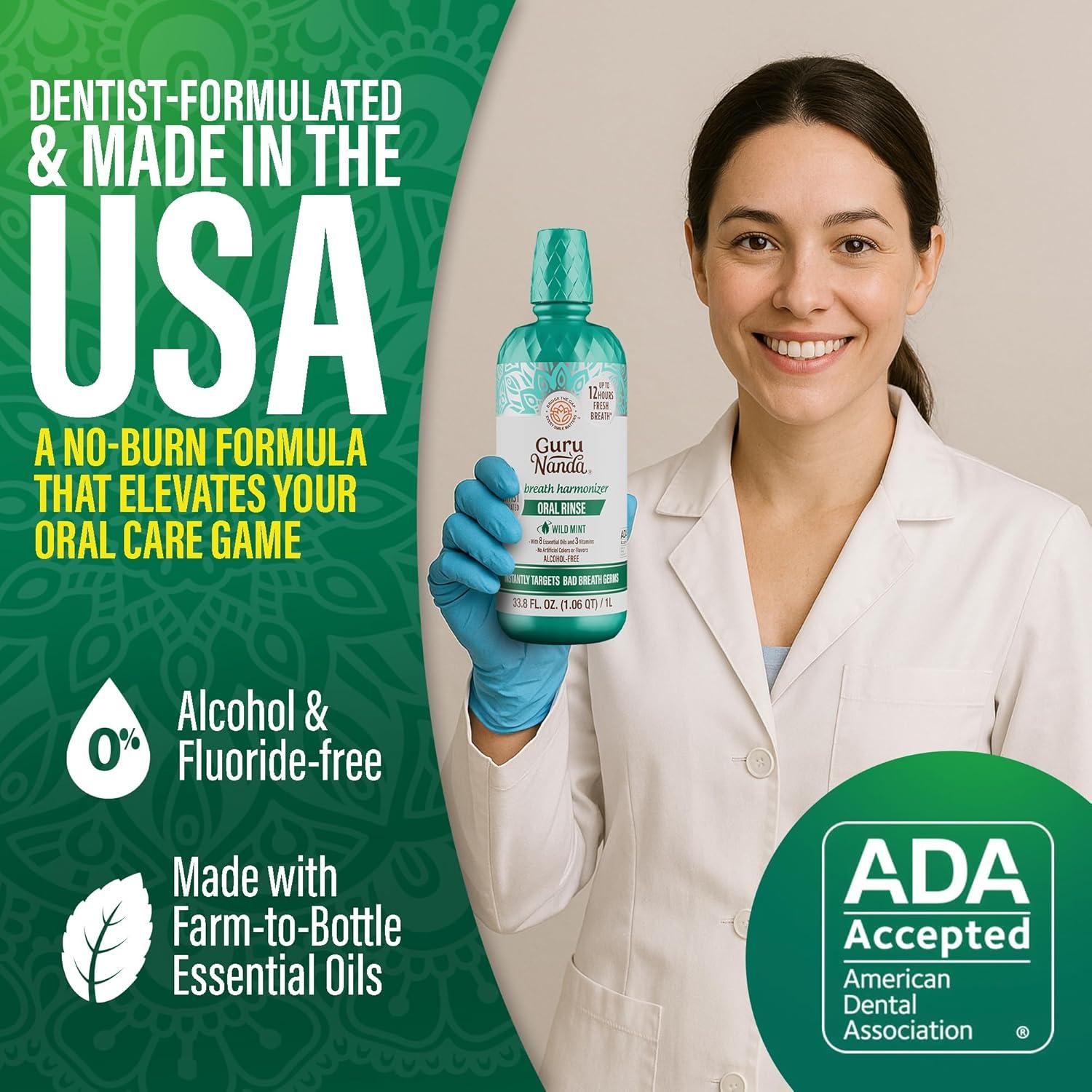 imageGuruNanda Fresh Breath Mouthwash ADAAccepted Alcohol ampamp FluorideFree Sodium Chlorite Essential Oils ampamp Vitamins 12Hrs Fresh Breath Wild Mint 3 oz338 Fl Oz Pack of 1