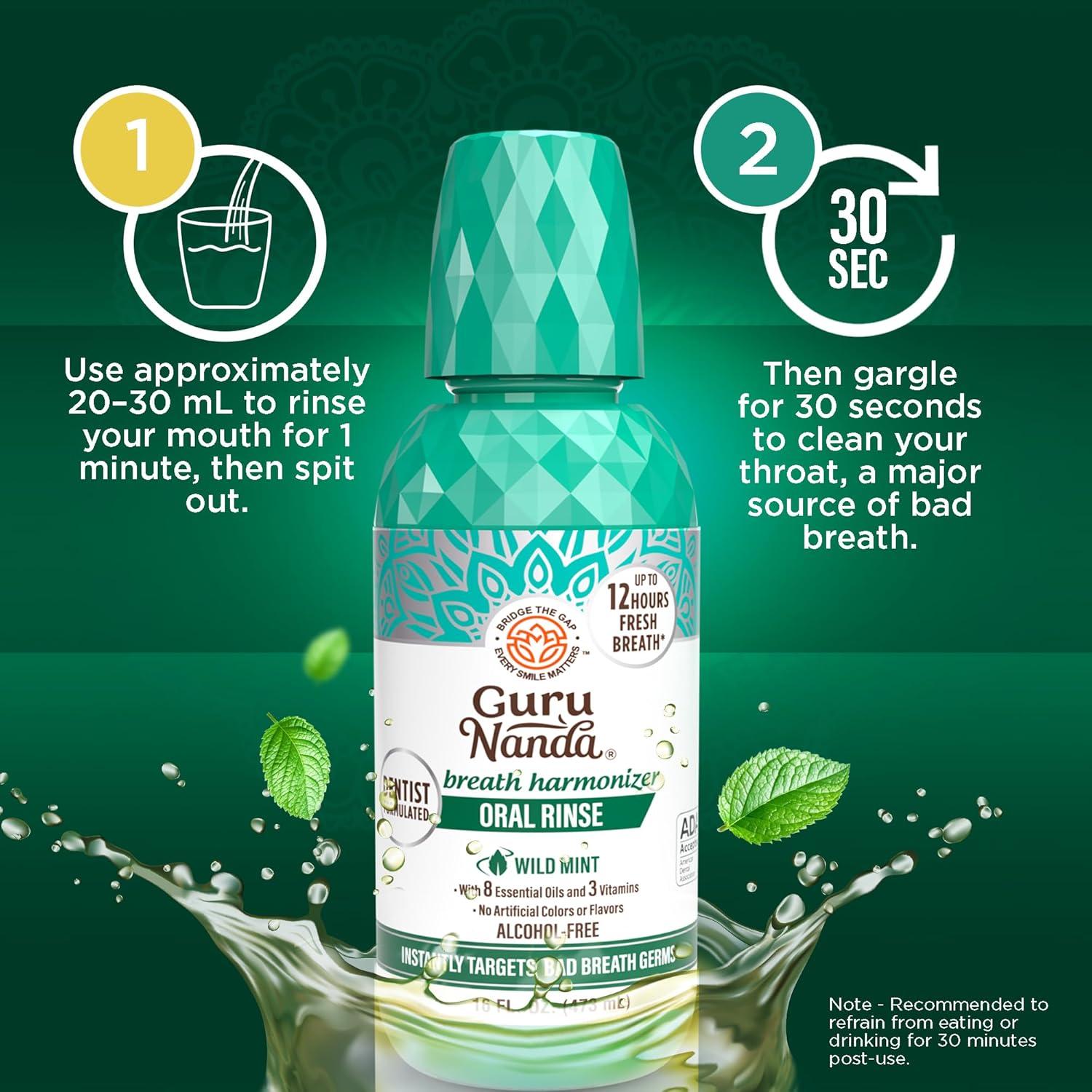 imageGuruNanda Fresh Breath Mouthwash ADAAccepted Alcohol ampamp FluorideFree Sodium Chlorite Essential Oils ampamp Vitamins 12Hrs Fresh Breath Wild Mint 3 oz16 Fl Oz Pack of 2