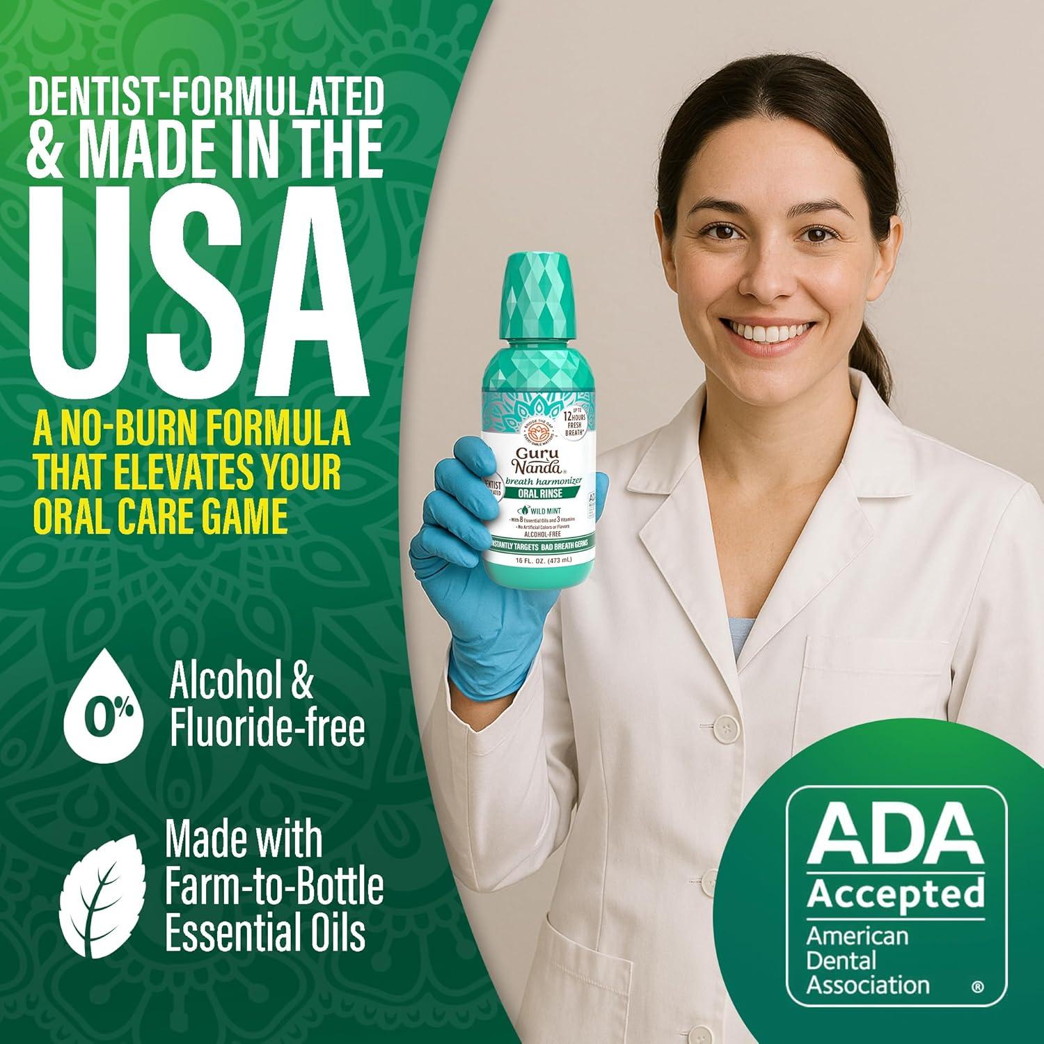 imageGuruNanda Fresh Breath Mouthwash ADAAccepted Alcohol ampamp FluorideFree Sodium Chlorite Essential Oils ampamp Vitamins 12Hrs Fresh Breath Wild Mint 3 oz16 Fl Oz Pack of 2