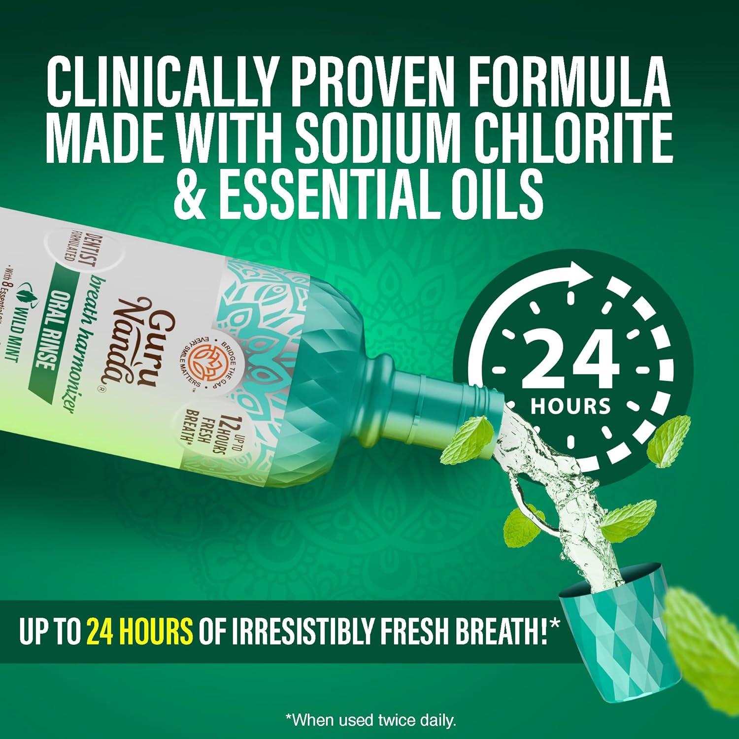 imageGuruNanda Fresh Breath Mouthwash ADAAccepted Alcohol ampamp FluorideFree Sodium Chlorite Essential Oils ampamp Vitamins 12Hrs Fresh Breath Wild Mint 3 oz338 Fl Oz Pack of 1