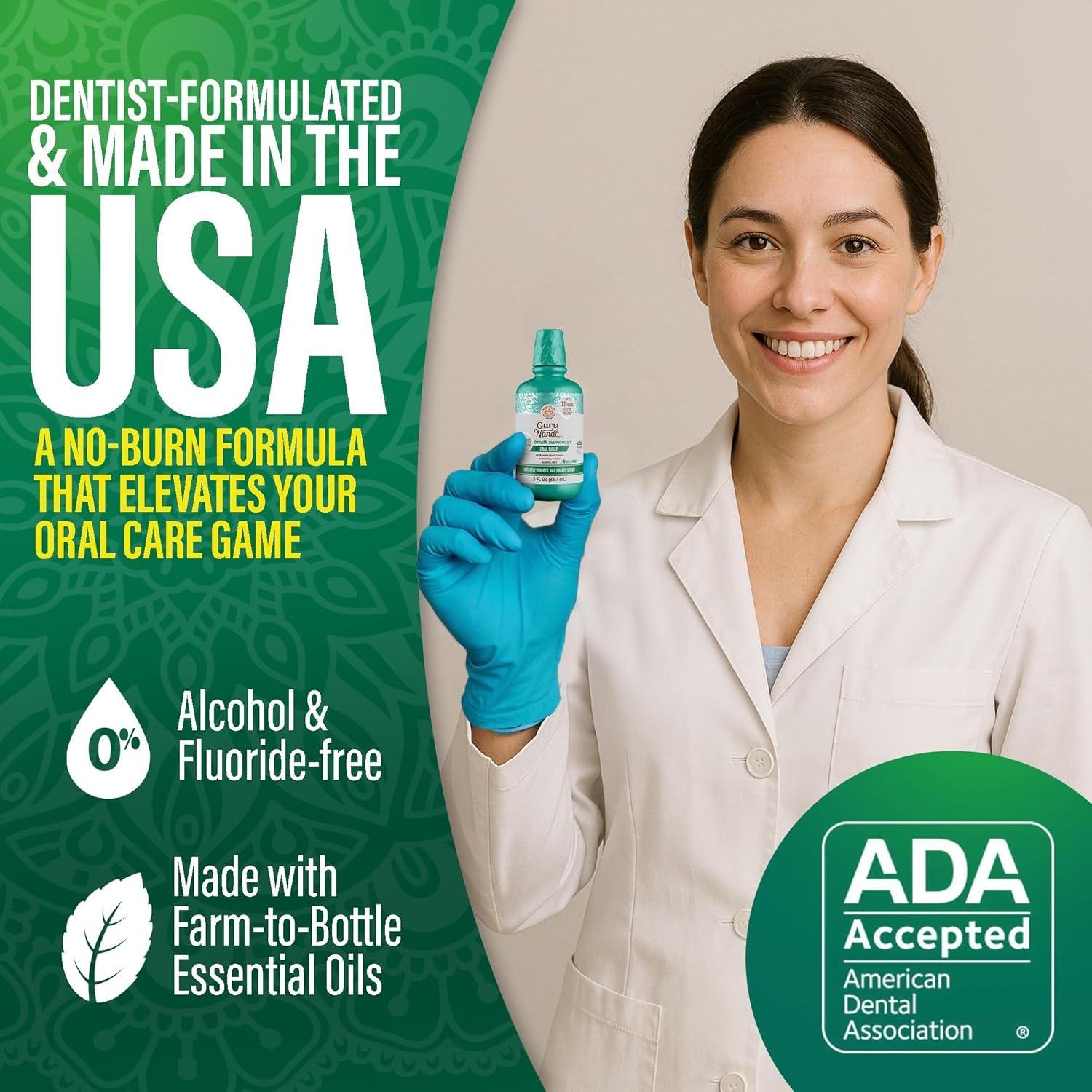 imageGuruNanda Fresh Breath Mouthwash ADAAccepted Alcohol ampamp FluorideFree Sodium Chlorite Essential Oils ampamp Vitamins 12Hrs Fresh Breath Wild Mint 3 oz3 Fl Oz Pack of 1