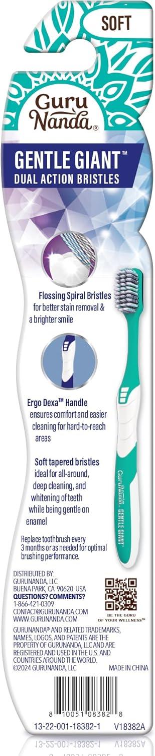 imageGuruNanda Gentle Giant Toothbrush with Dual Action Flossing Spiral Bristles NonSlip Ergo Dexa Grip Helps in Teeth Whitening BPA Free 4 CountRegular