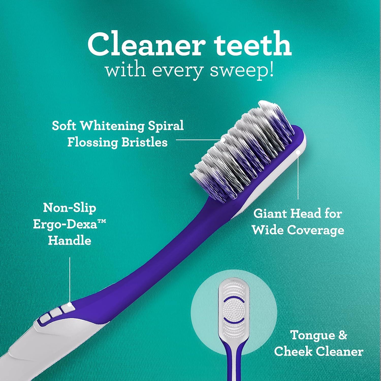imageGuruNanda Gentle Giant Toothbrush with Dual Action Flossing Spiral Bristles NonSlip Ergo Dexa Grip Helps in Teeth Whitening BPA Free 4 CountRegular