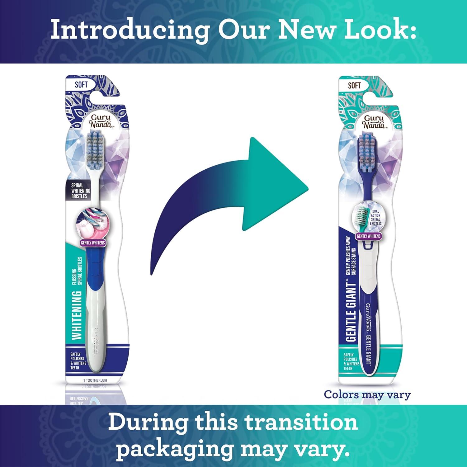 imageGuruNanda Gentle Giant Toothbrush with Dual Action Flossing Spiral Bristles NonSlip Ergo Dexa Grip Helps in Teeth Whitening BPA Free 4 CountRegular