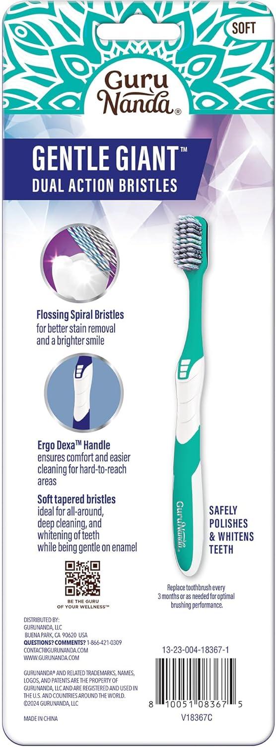imageGuruNanda Gentle Giant Toothbrush with Dual Action Flossing Spiral Bristles NonSlip Ergo Dexa Grip Helps in Teeth Whitening BPA Free 4 CountWhitening