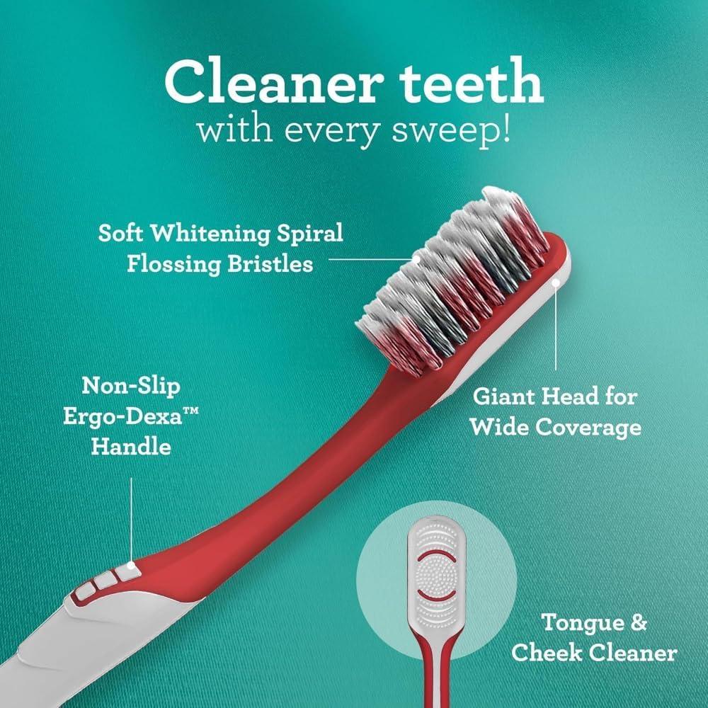 imageGuruNanda Gentle Giant Toothbrush with Dual Action Flossing Spiral Bristles NonSlip Ergo Dexa Grip Helps in Teeth Whitening BPA Free 4 CountWhitening