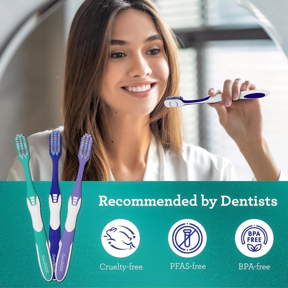 imageGuruNanda Gentle Giant Toothbrush with Dual Action Flossing Spiral Bristles NonSlip Ergo Dexa Grip Helps in Teeth Whitening BPA Free 4 CountWhitening