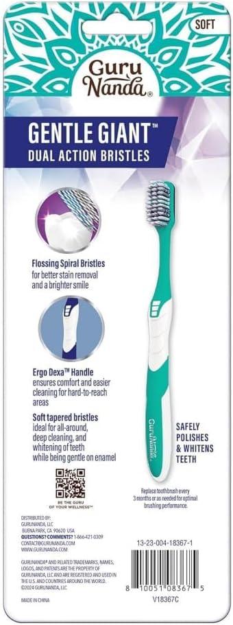 imageGuruNanda Gentle Giant Toothbrush with Dual Action Flossing Spiral Bristles NonSlip Ergo Dexa Grip Helps in Teeth Whitening BPA Free 4 CountWhitening