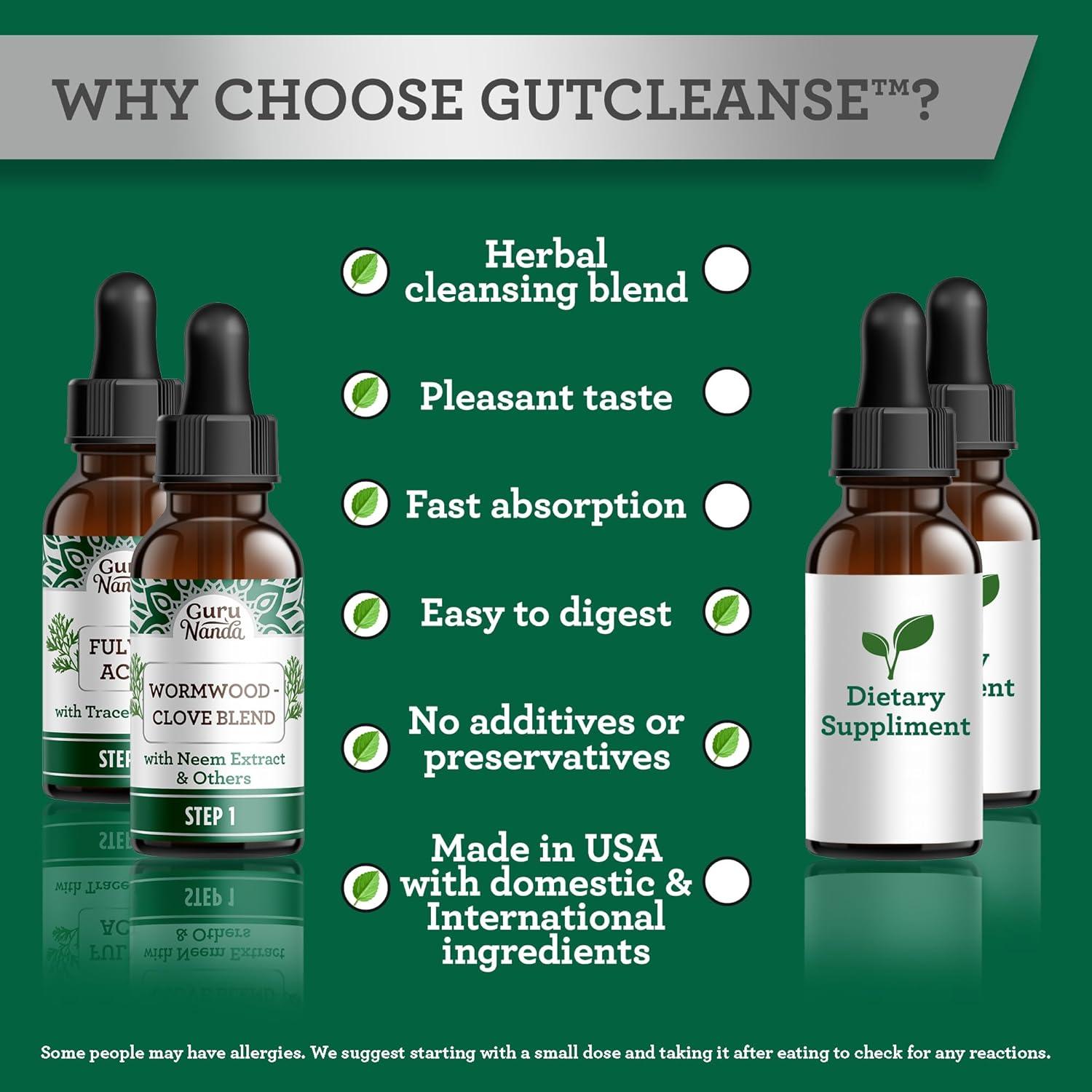 imageGuruNanda Gutcleanse 2Step Kit Dietary Supplement to Help with Digestion Blend of Fulvic Acid Wormwood Clove ampamp Neem Extract 2x1 FlOz
