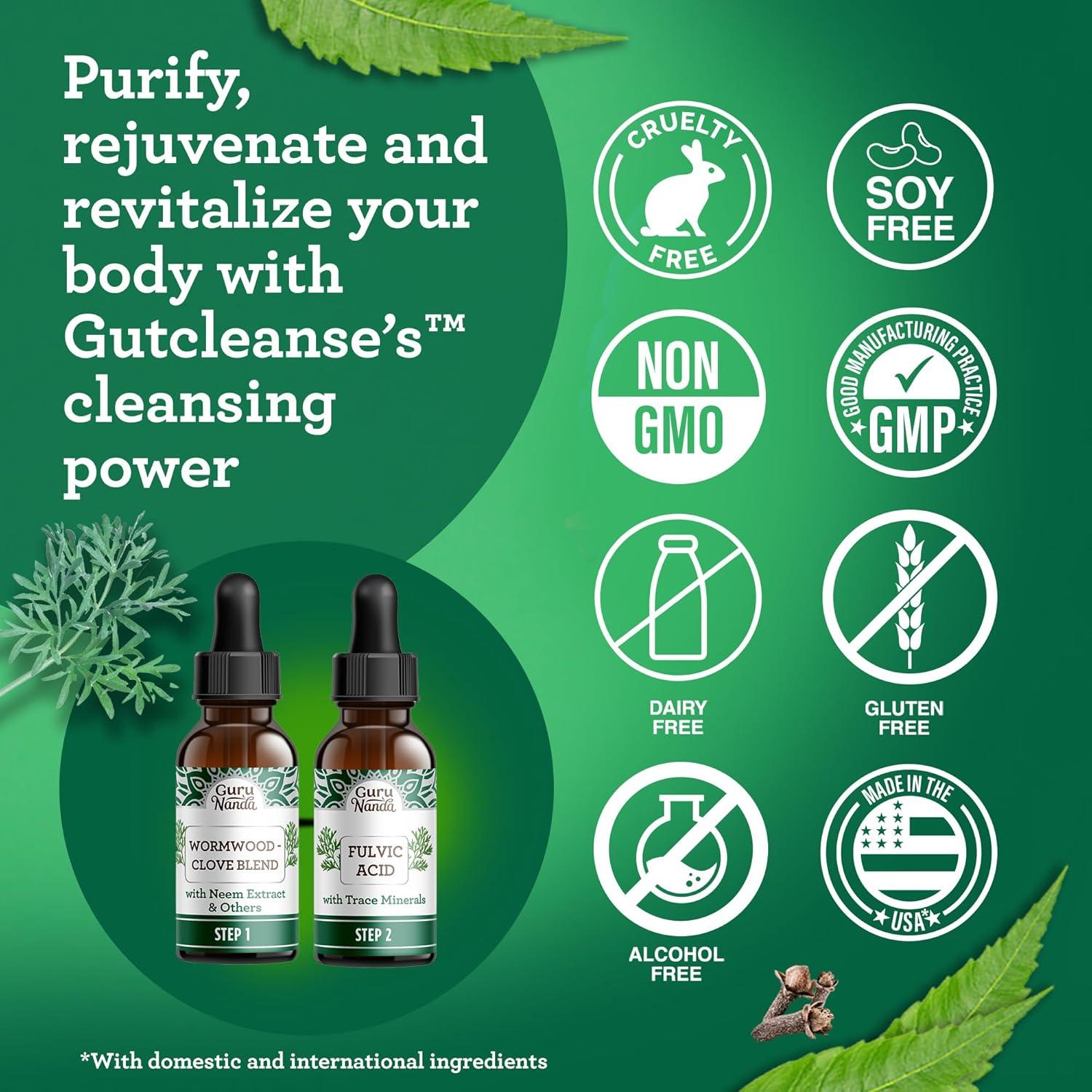 imageGuruNanda Gutcleanse 2Step Kit Dietary Supplement to Help with Digestion Blend of Fulvic Acid Wormwood Clove ampamp Neem Extract 2x1 FlOz