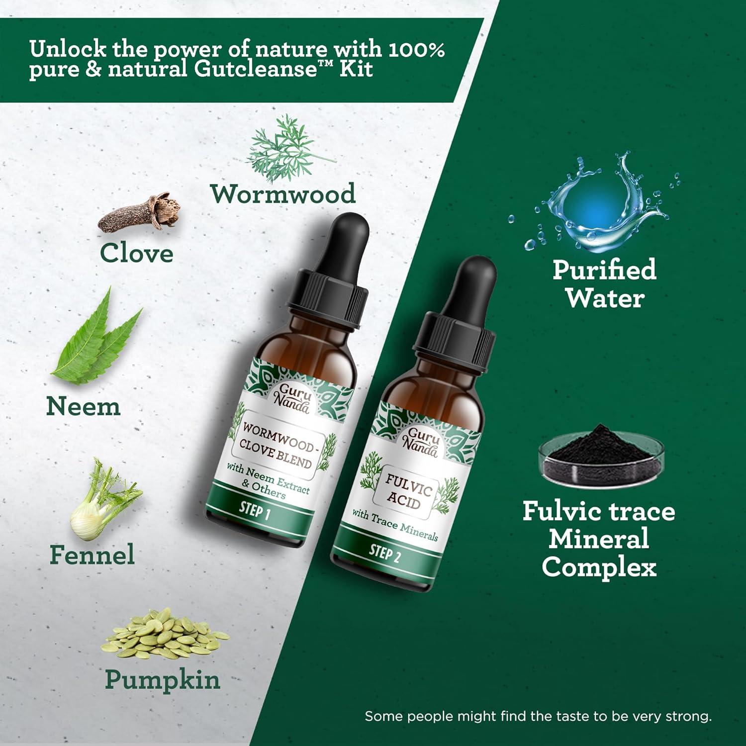 imageGuruNanda Gutcleanse 2Step Kit Dietary Supplement to Help with Digestion Blend of Fulvic Acid Wormwood Clove ampamp Neem Extract 2x1 FlOz