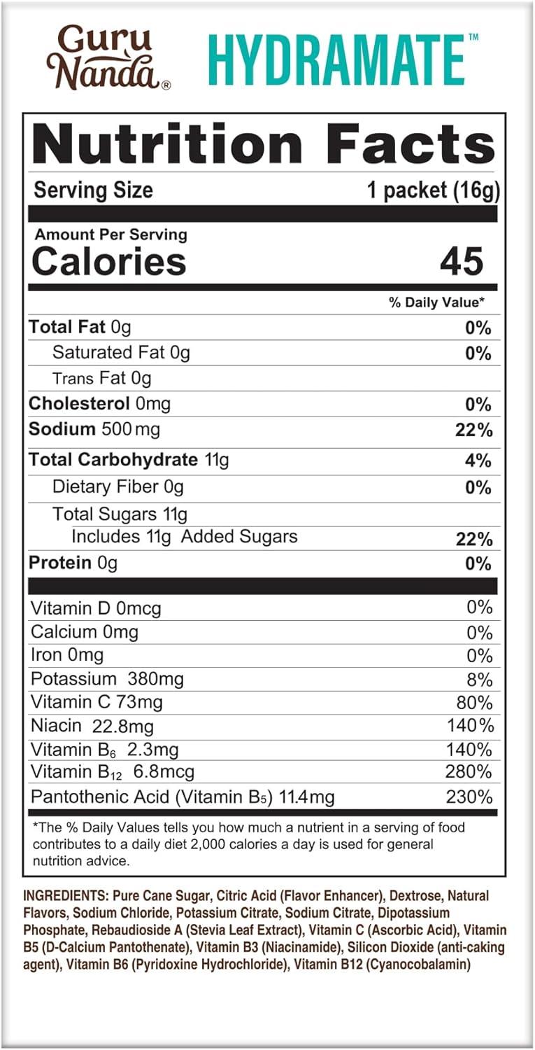 imageGuruNanda Hydramate Hydration Support Drink Mix Electrolyte Powder Packets for Dehydration Exercise ampamp Energy No Added Sweeteners NonGMO Natural Lemon Lime Flavor 12 Count 056 oz Each056 Ounce Pack of 48
