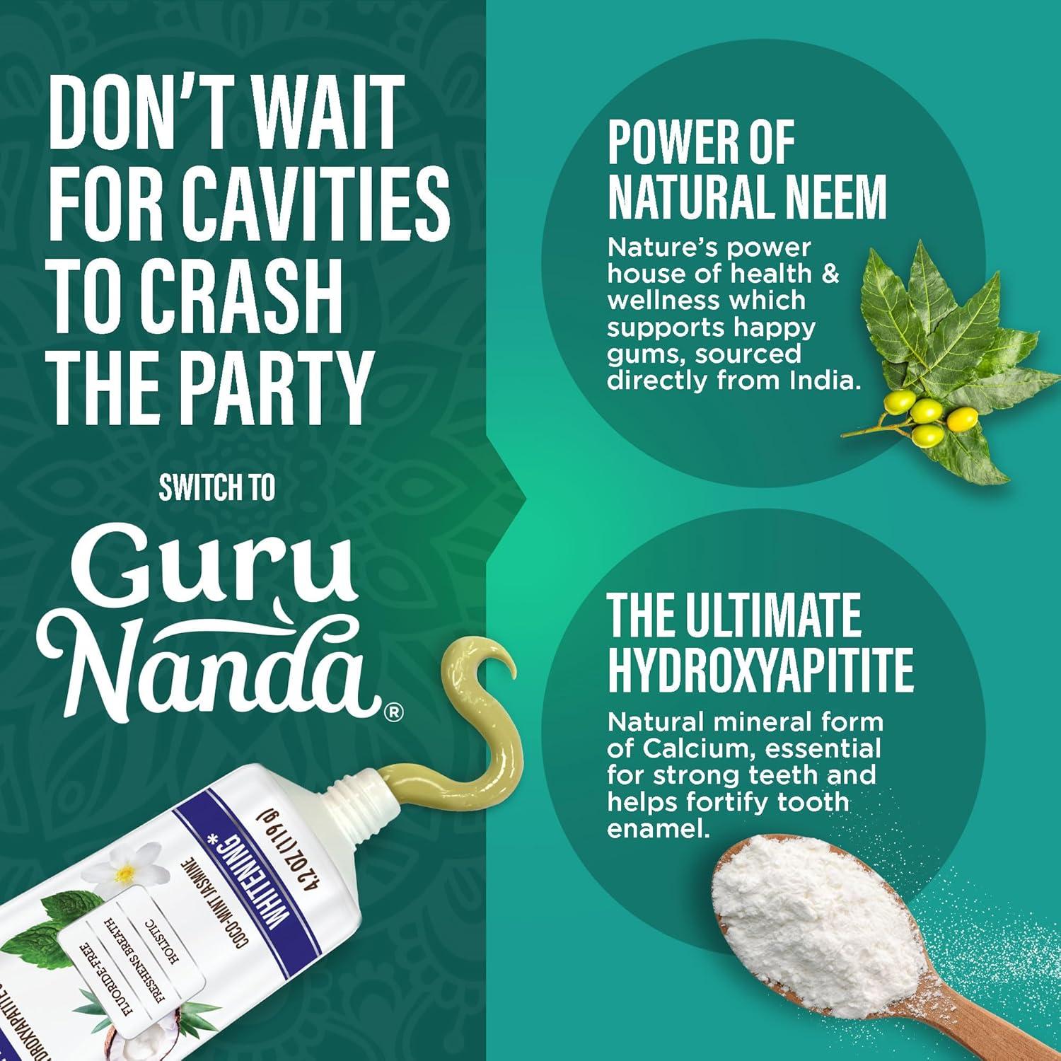 imageGuruNanda Hydroxyapatite Toothpaste SLS ampamp Fluoride Free 4 Pack Whitening Toothpaste Freshens Breath Fights Plaque with 2 Toothbrushes 2 Tongue Scrapers ampamp 2 Tube Squeezers42 Ounce Pack of 1