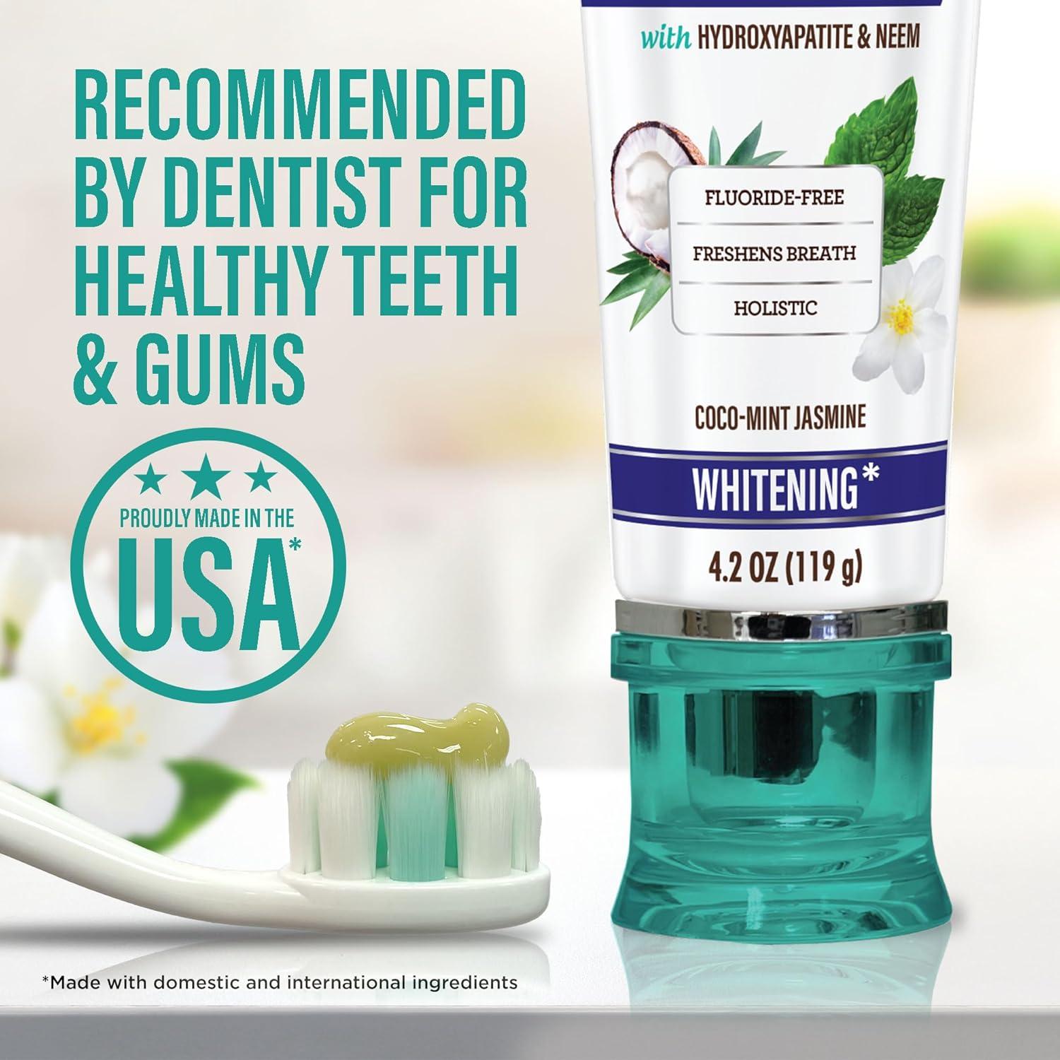 imageGuruNanda Hydroxyapatite Toothpaste SLS ampamp Fluoride Free 4 Pack Whitening Toothpaste Freshens Breath Fights Plaque with 2 Toothbrushes 2 Tongue Scrapers ampamp 2 Tube Squeezers42 Ounce Pack of 4