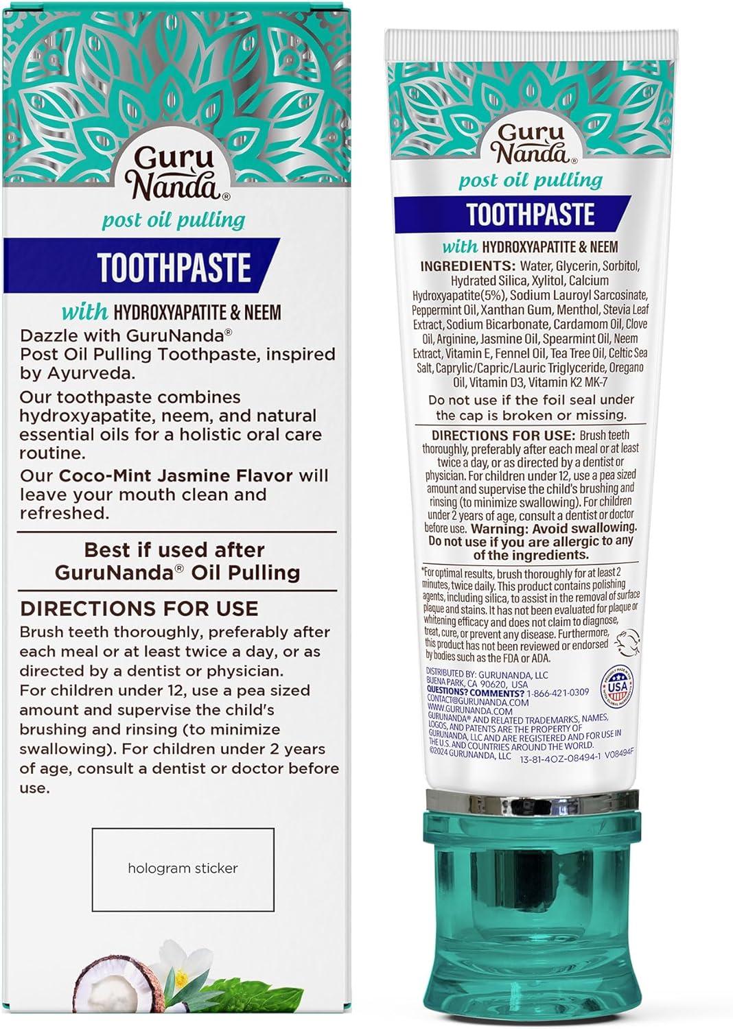 imageGuruNanda Hydroxyapatite Toothpaste SLS ampamp Fluoride Free 4 Pack Whitening Toothpaste Freshens Breath Fights Plaque with 2 Toothbrushes 2 Tongue Scrapers ampamp 2 Tube Squeezers42 Ounce Pack of 1