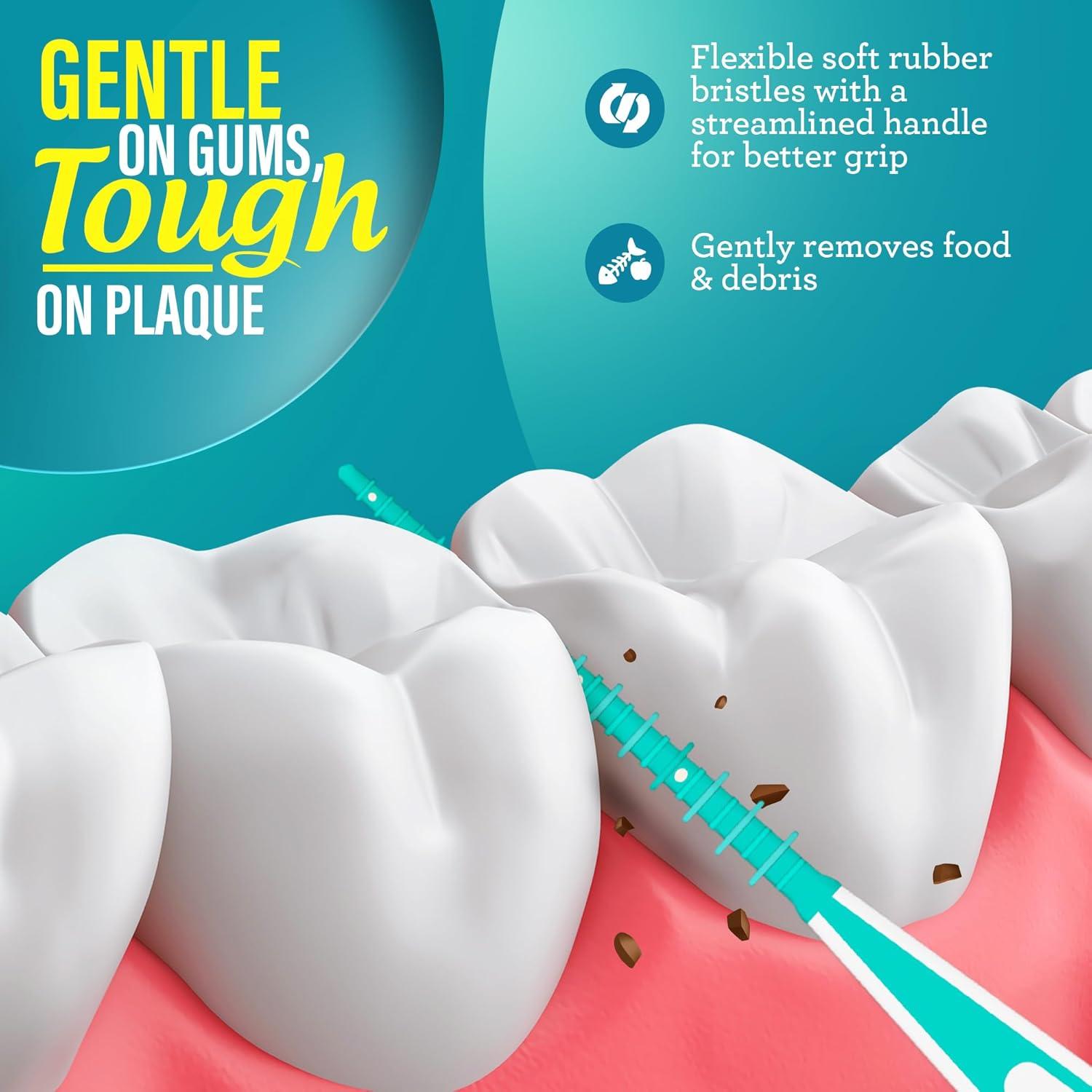 imageGuruNanda Interdental Picks Pack of 100 Super Soft ampamp Flexible Rubber Bristles Dental Floss Picks to Remove Food Debris Plaque ampamp Go Gentle on GumsToothbrush