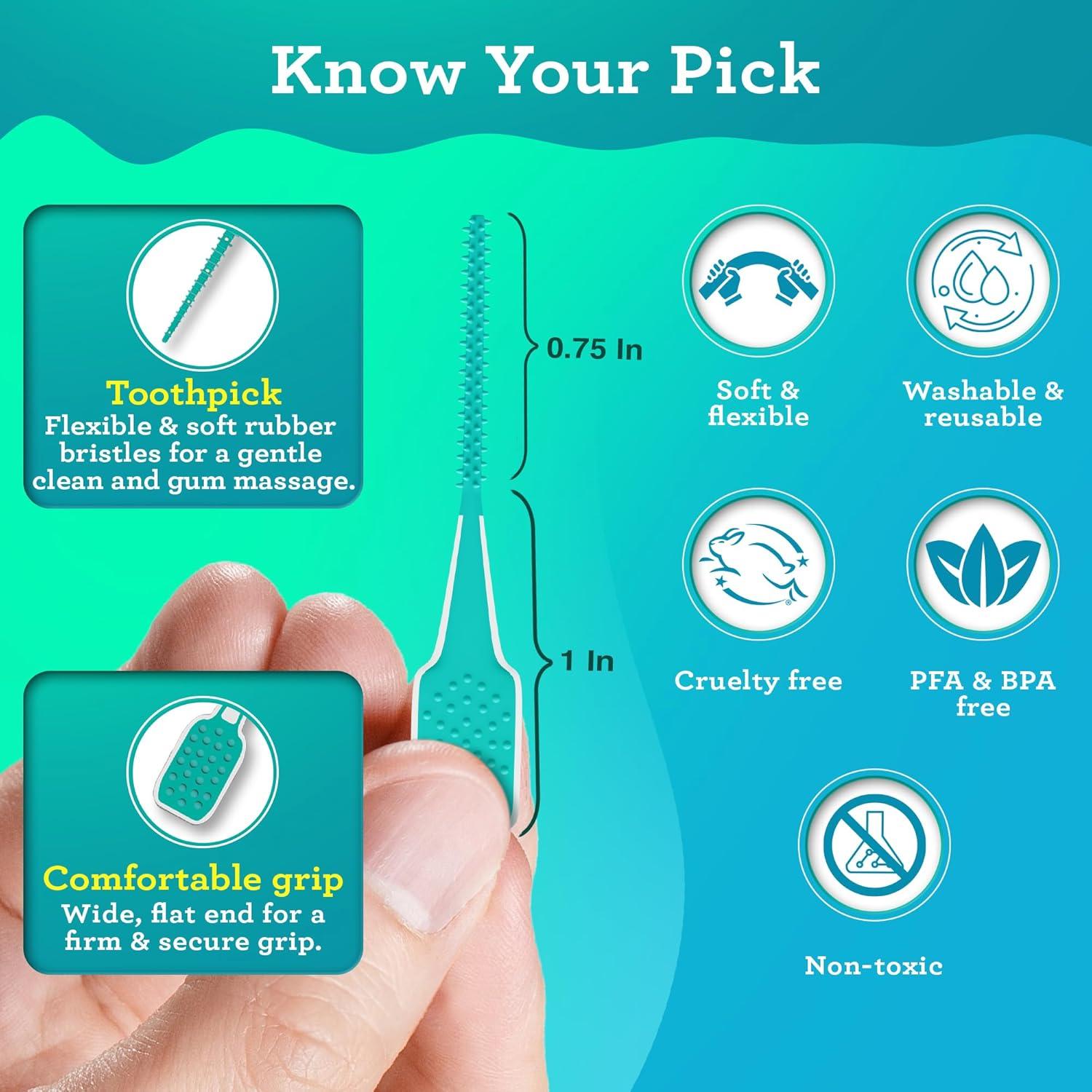imageGuruNanda Interdental Picks Pack of 100 Super Soft ampamp Flexible Rubber Bristles Dental Floss Picks to Remove Food Debris Plaque ampamp Go Gentle on GumsToothbrush