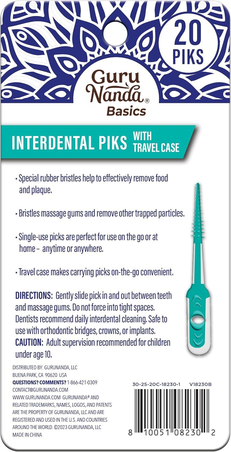 imageGuruNanda Interdental Picks with Travel Case Floss Tooth Pick for Teeth Cleaning Flexible Rubber Bristles 20 Picks20 Count Pack of 1