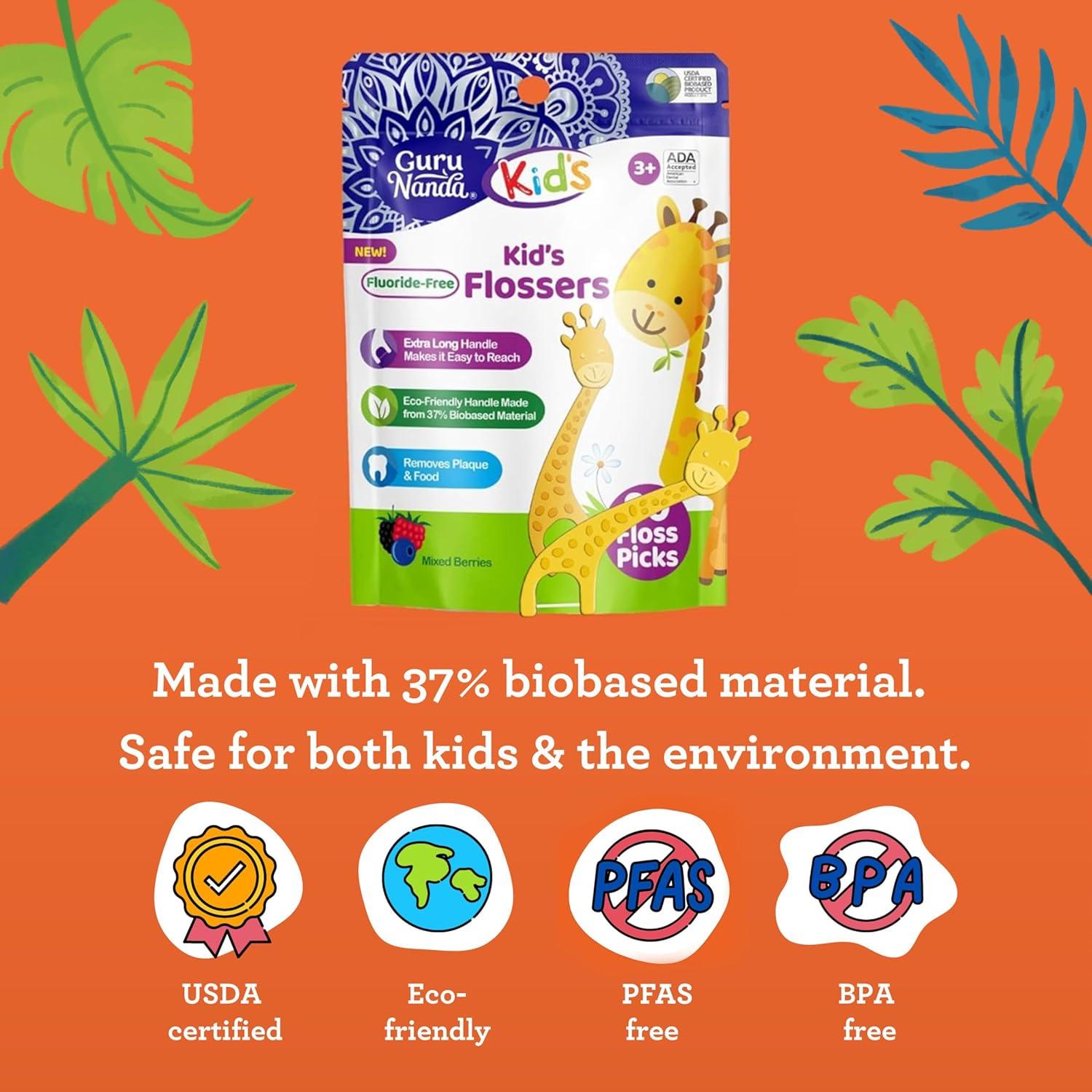 imageGuruNanda Kids Butter On Gums Cute Giraffe Toothbrush with Tongue Scraper ampamp Cover Super Soft Bristles for Gentle Cleaning Ergonomic Handle Age 140 Count Floss