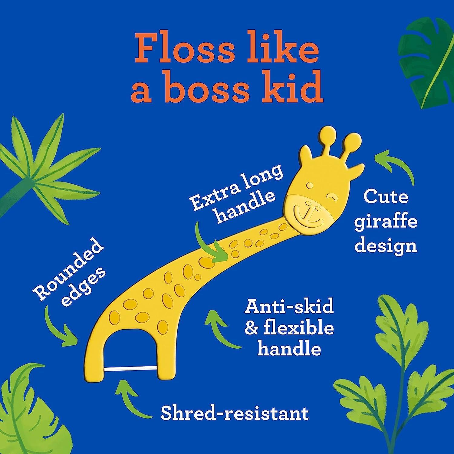 imageGuruNanda Kids Butter On Gums Cute Giraffe Toothbrush with Tongue Scraper ampamp Cover Super Soft Bristles for Gentle Cleaning Ergonomic Handle Age 140 Count Floss