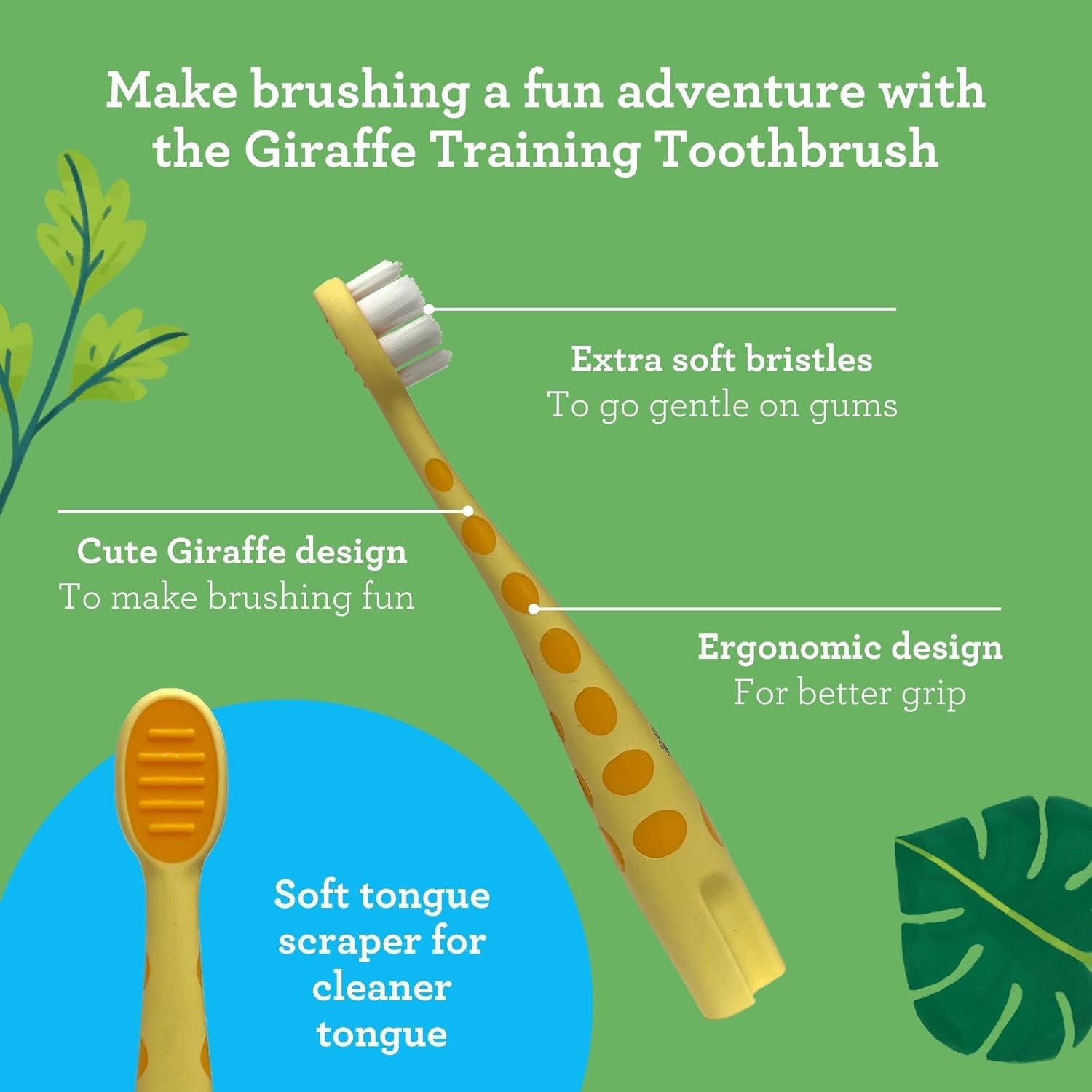 imageGuruNanda Kids Butter On Gums Cute Giraffe Toothbrush with Tongue Scraper ampamp Cover Super Soft Bristles for Gentle Cleaning Ergonomic Handle Age 1Giraffe Toothbrush