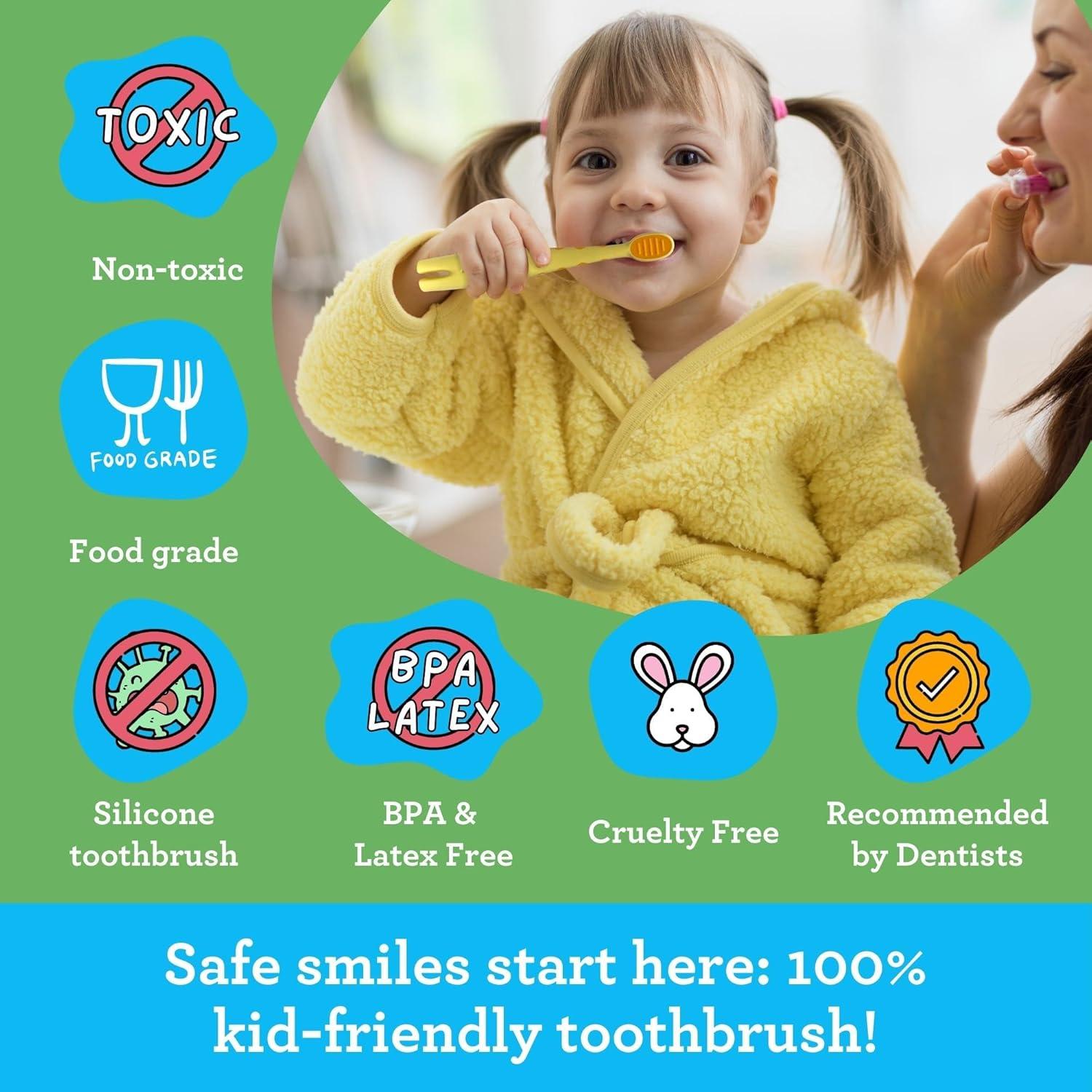 imageGuruNanda Kids Butter On Gums Cute Giraffe Toothbrush with Tongue Scraper ampamp Cover Super Soft Bristles for Gentle Cleaning Ergonomic Handle Age 1Giraffe Toothbrush