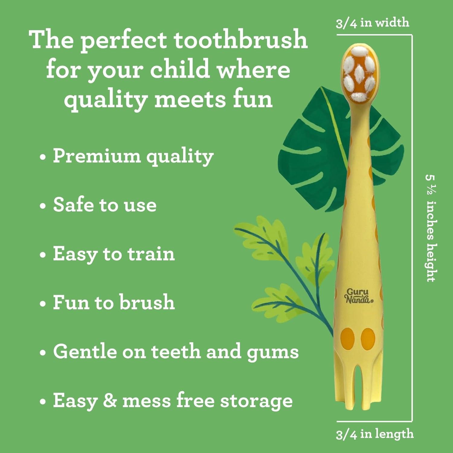 imageGuruNanda Kids Butter On Gums Cute Giraffe Toothbrush with Tongue Scraper ampamp Cover Super Soft Bristles for Gentle Cleaning Ergonomic Handle Age 1Giraffe Toothbrush