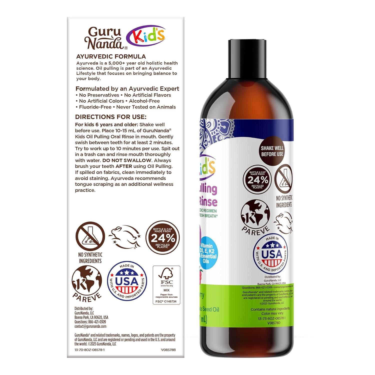 imageGuruNanda Kids Oil Pulling AlcoholFree Mouthwash Essential Oils ampamp Vitamins for Fresh Breath ampamp Happy Gums for Ages 6 ampamp up Natural Bubble Berry 8 Oz
