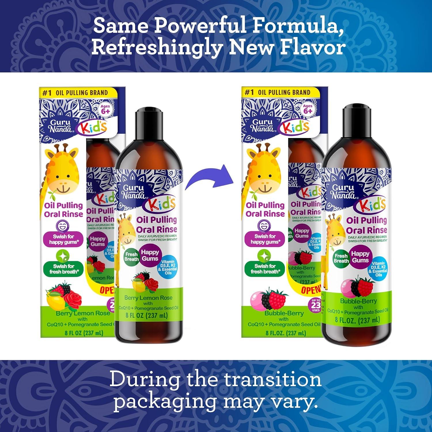 imageGuruNanda Kids Oil Pulling AlcoholFree Mouthwash Essential Oils ampamp Vitamins for Fresh Breath ampamp Happy Gums for Ages 6 ampamp up Natural Bubble Berry 8 Oz