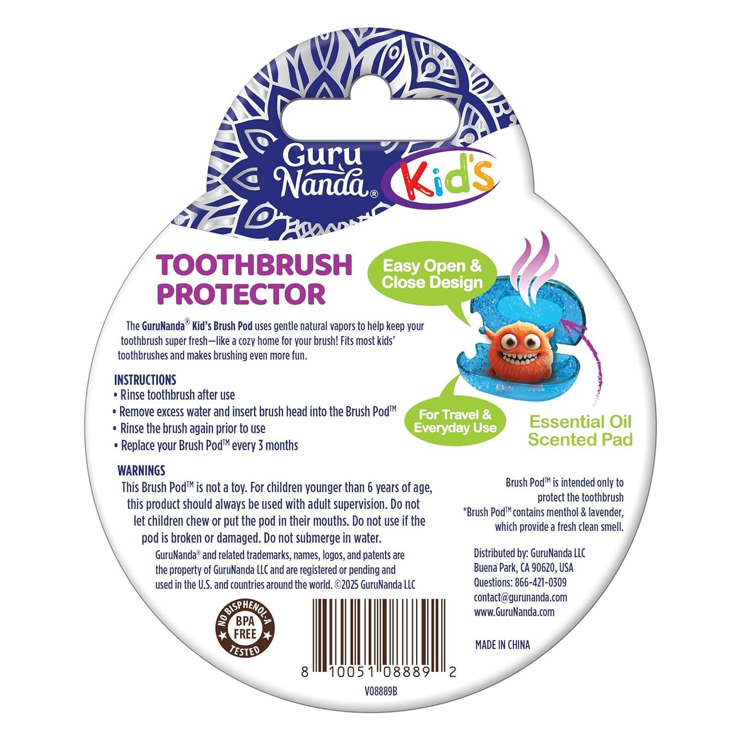 imageGuruNanda Kids Toothbrush Protector Ventilated Brush Pod ClipOn Cover to Fit Most Kids Toothbrushes Natural Essential Oil Vapor Wick Colors May Vary 1 Count