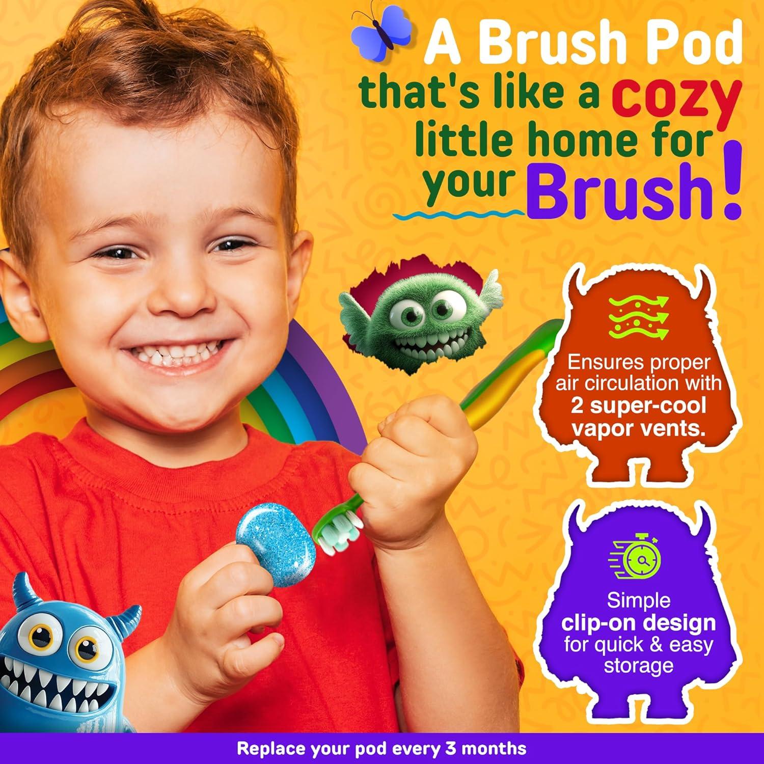 imageGuruNanda Kids Toothbrush Protector Ventilated Brush Pod ClipOn Cover to Fit Most Kids Toothbrushes Natural Essential Oil Vapor Wick Colors May Vary 1 Count