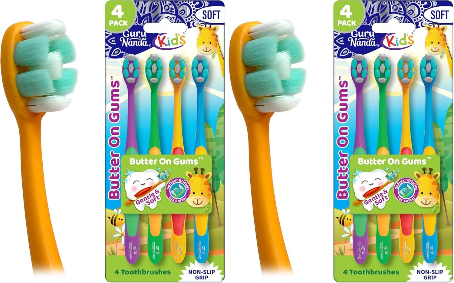 imageGuruNanda Kids Toothbrush with Suction Cup ampamp Fun Animal Designs Soft Bristles for Healthy Gums NonSlippery ampamp MessFree Toothbrush 3 Age 4 CountButter on Gums Toothbrush