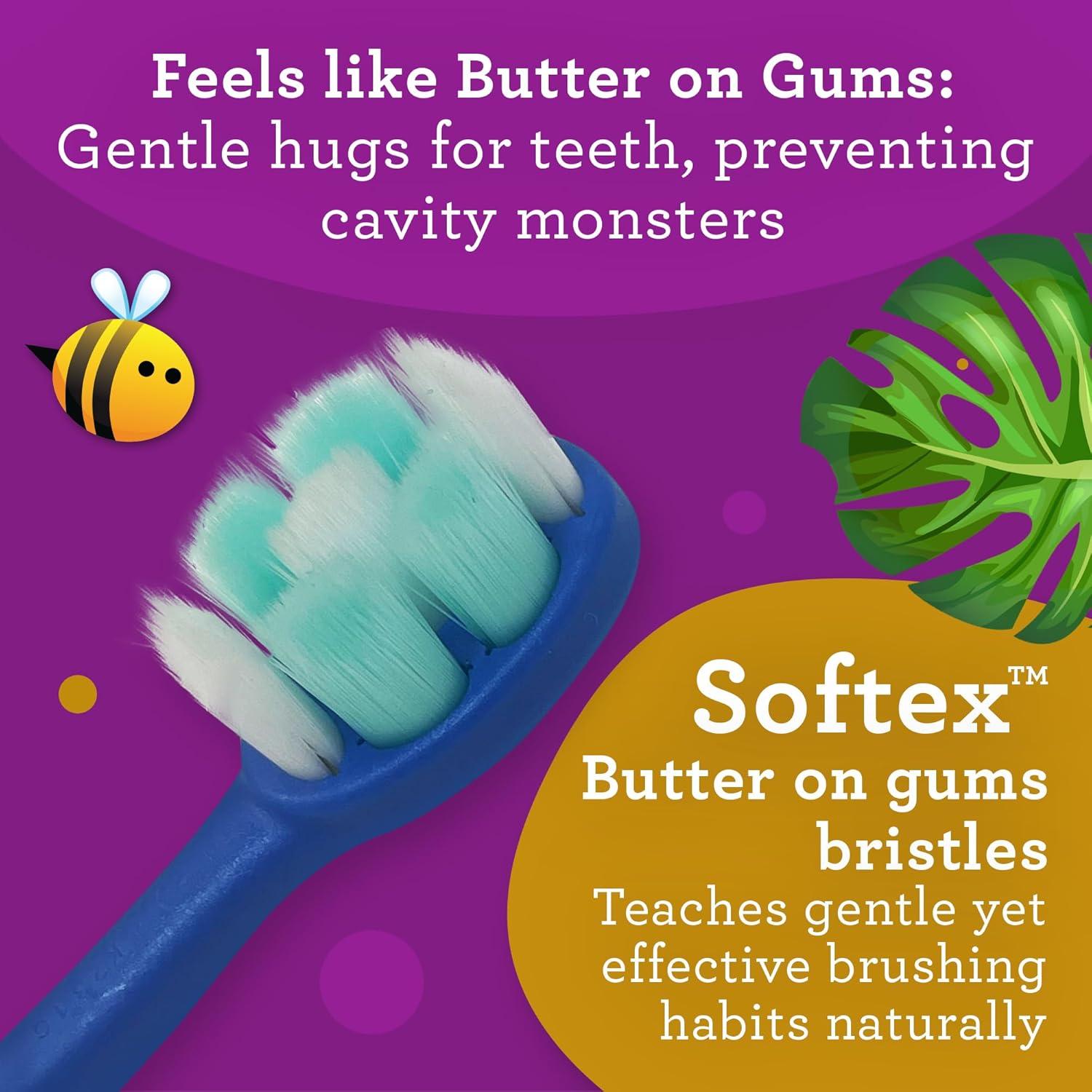 imageGuruNanda Kids Toothbrush with Suction Cup ampamp Fun Animal Designs Soft Bristles for Healthy Gums NonSlippery ampamp MessFree Toothbrush 3 Age 4 CountButter on Gums Toothbrush