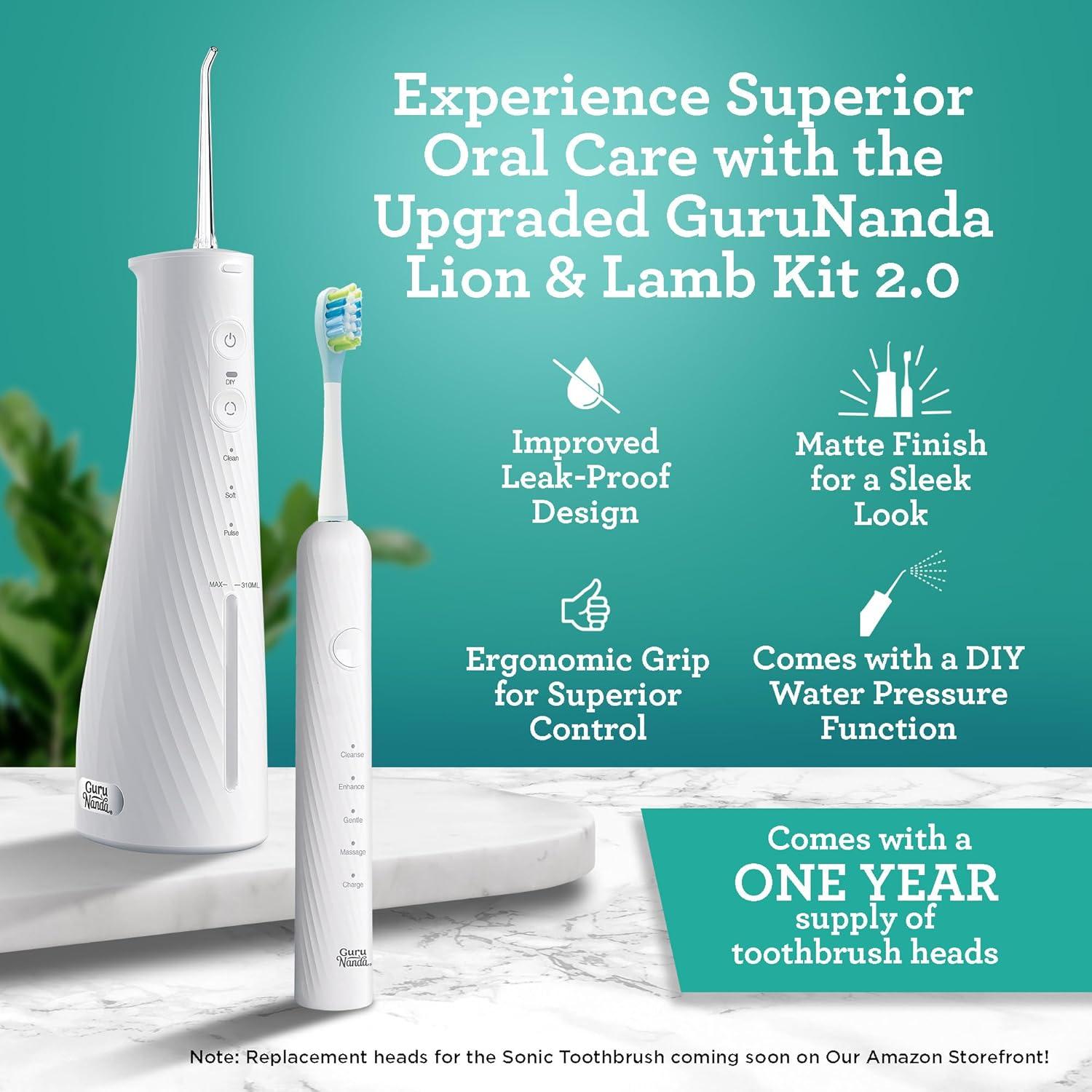 imageGuruNanda Lion ampamp Lamb Kit 20 Electric Toothbrush with Water Flosser Combo 4 Jet Tips 4 Brush Heads ampamp IPX7 Waterproof Design for Complete Oral Care LavenderWhite